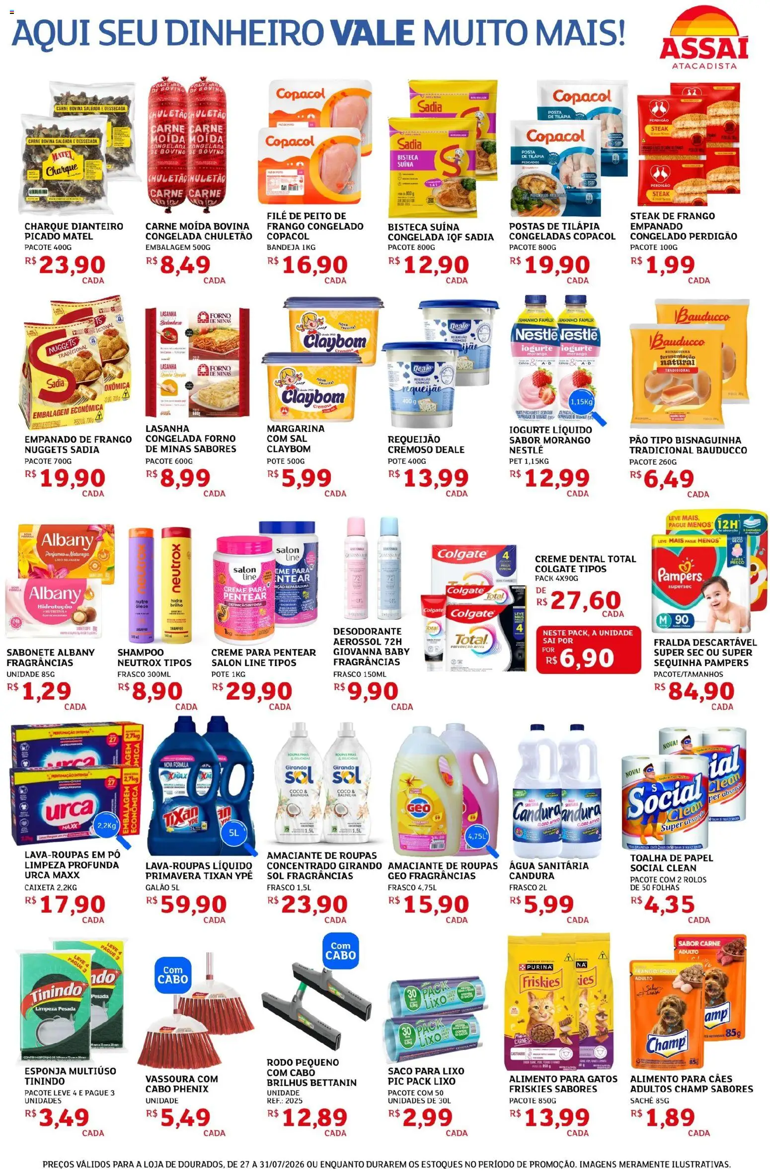 Assaí Atacadista Folheto - válido de 27/07/2026 | Página: 3 | Produtos: Creme, Requeijão, Amaciante, Água sanitária