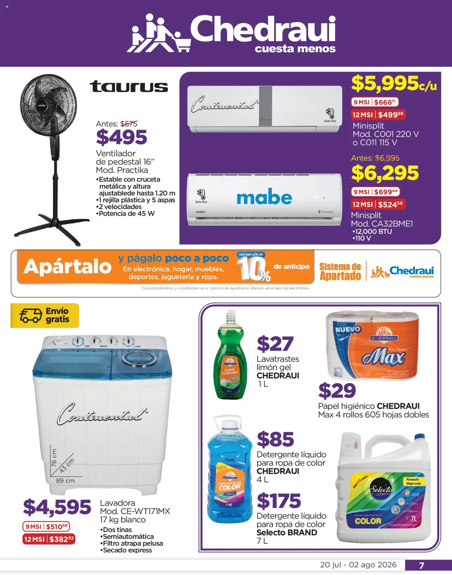 Nuevas ofertas de Chedraui válidas en toda la República Mexicana desde el 20/07/2026. ¡Encuentra las mejores ofertas en Chedraui folleto Por Ti ofertones! | Página: 7 | Productos: Detergente, Ventilador, Limón, Ropa