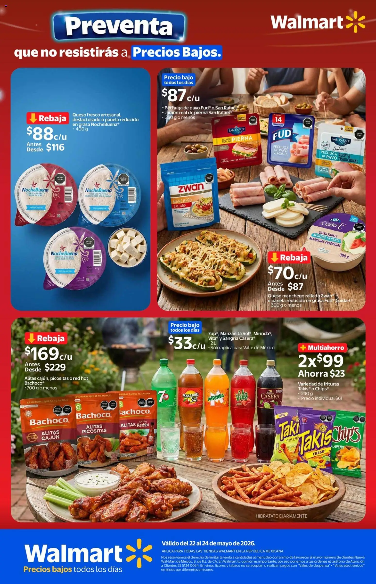 Nuevas ofertas de Walmart válidas en toda la República Mexicana desde el 22.05.2026. ¡Encuentra las mejores ofertas en Walmart folleto Preventa! | Página: 8 | Productos: Queso, Jamón, Té, Teléfono