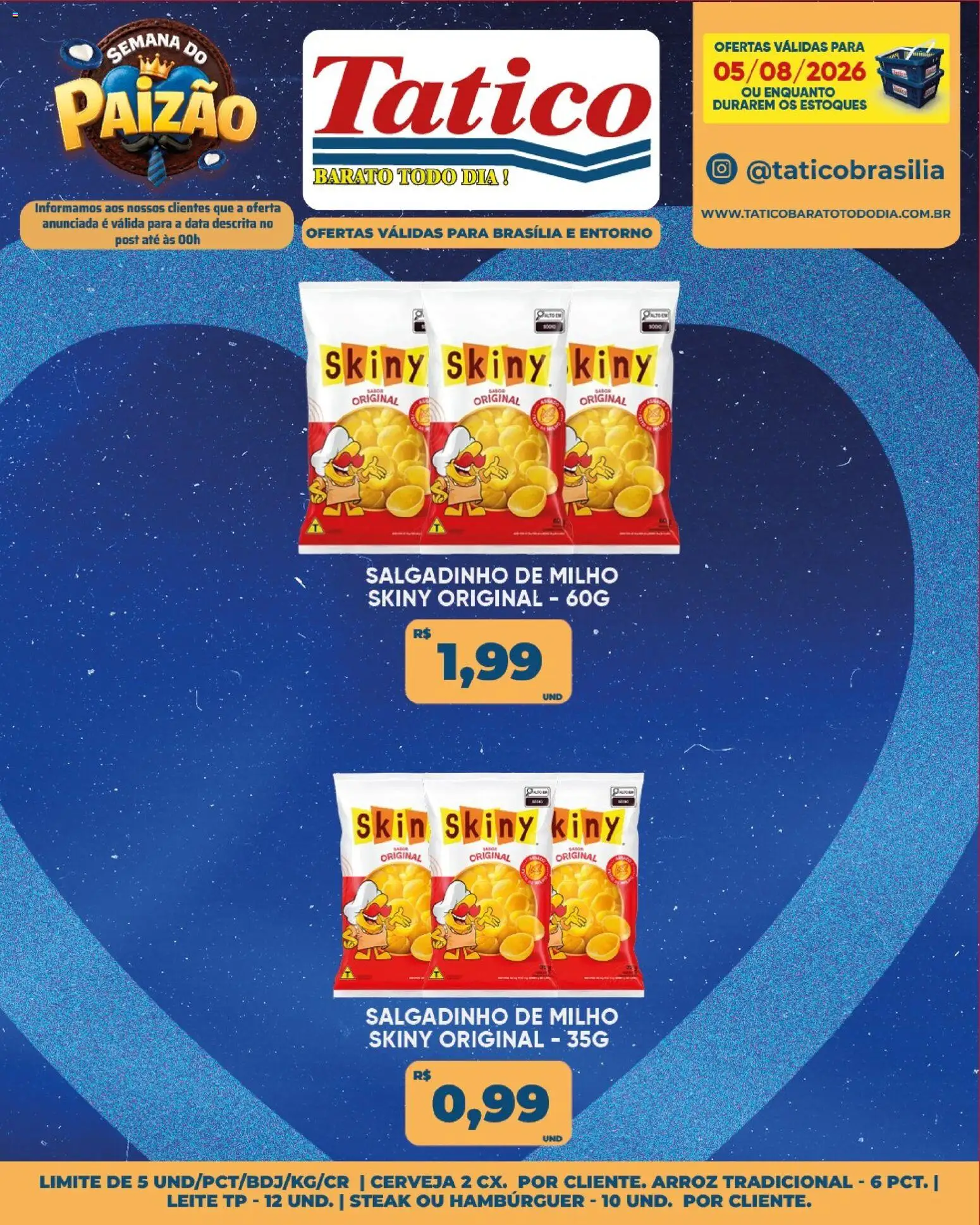 Tatico Folheto - válido de 05/08/2026 | Página: 19 | Produtos: Leite, Cerveja, Arroz, Hambúrguer