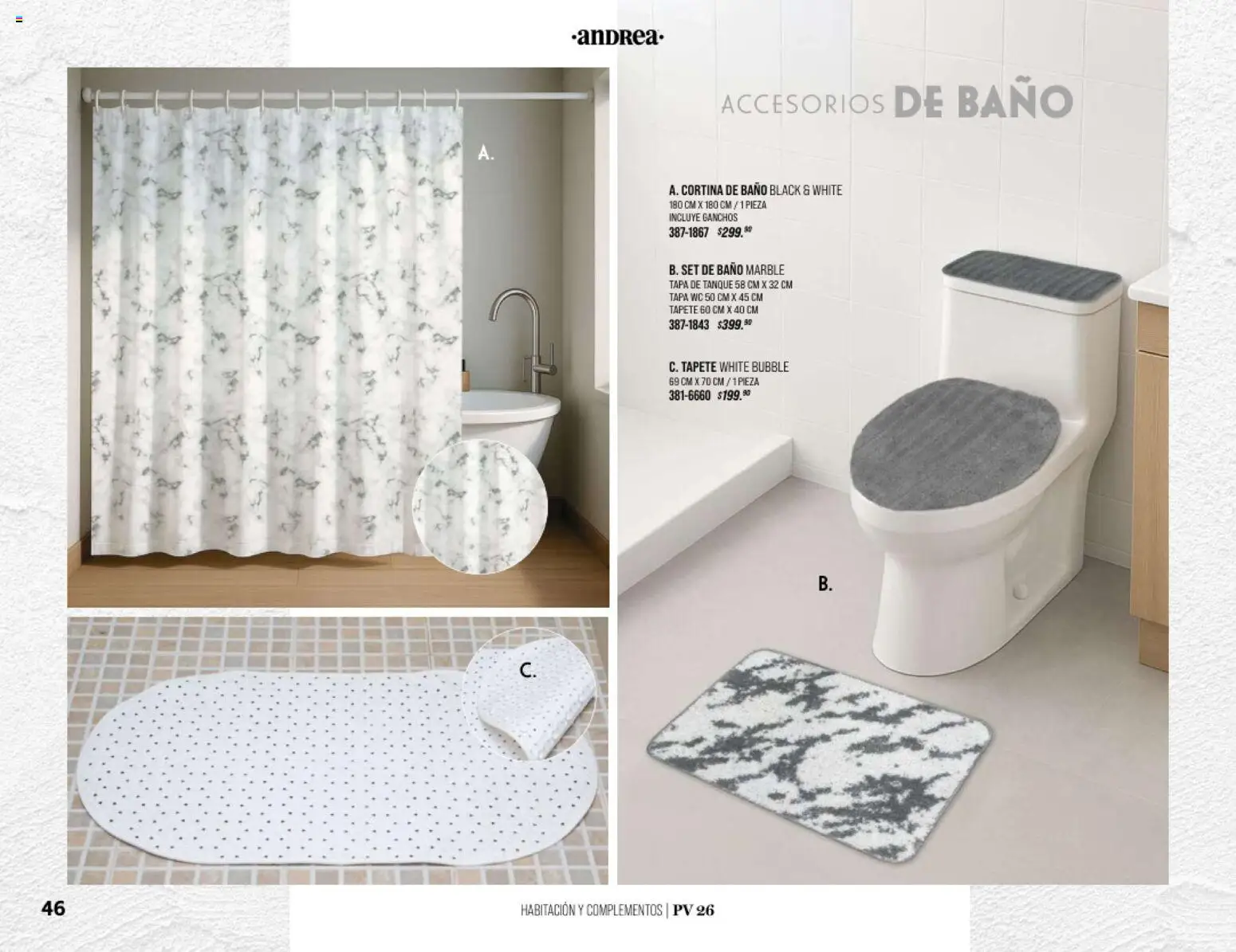 Nuevas ofertas de Andrea válidas en toda la República Mexicana desde el 25/01/2026. ¡Encuentra las mejores ofertas en Andrea catálogo Home! | Página: 46 | Productos: Wc, Baño, Tapete