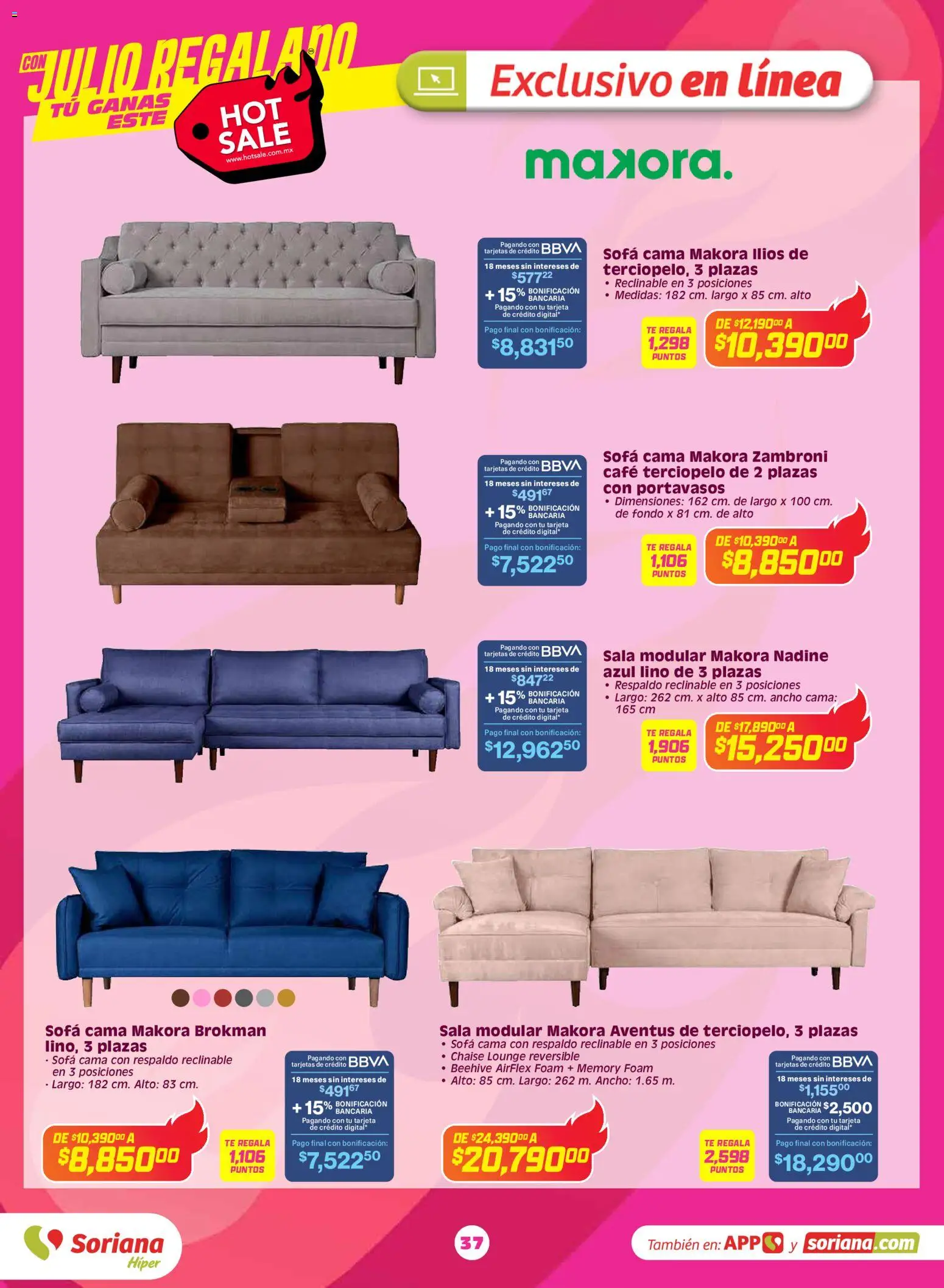 Nuevas ofertas de Soriana válidas en toda la República Mexicana desde el 25.05.2026. ¡Encuentra las mejores ofertas en Soriana Hot Sale Híper Nacional! | Página: 37 | Productos: Sofá, Café, Cama, Té