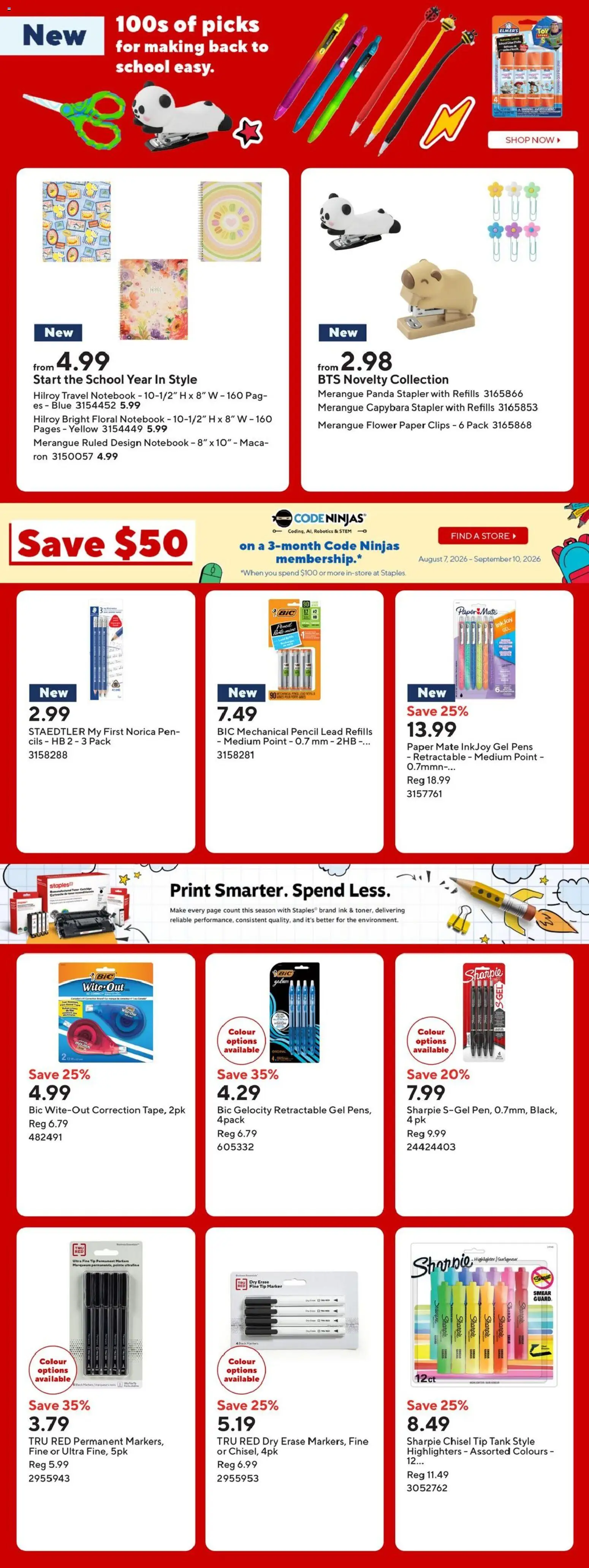Staples flyer valid from Aug 7, 2026 | Page: 5 | Products: Notebook, Stapler