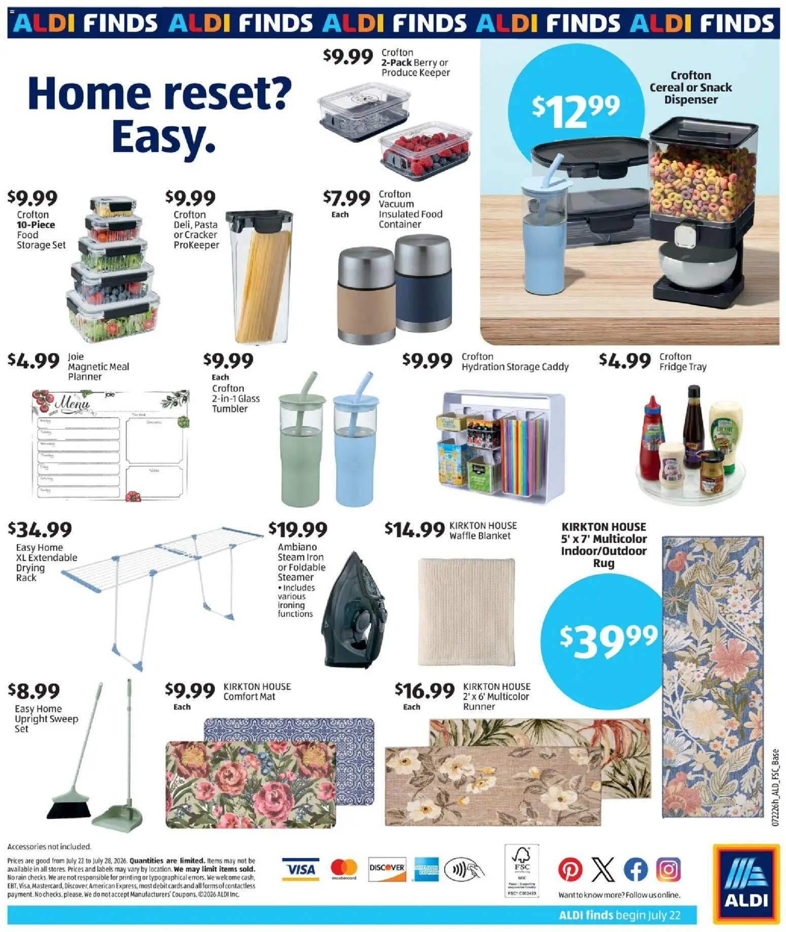 Aldi In Store Ad - valid from 07/22/2026 | Page: 2 | Products: Blanket, Pasta, Steamer, Iron