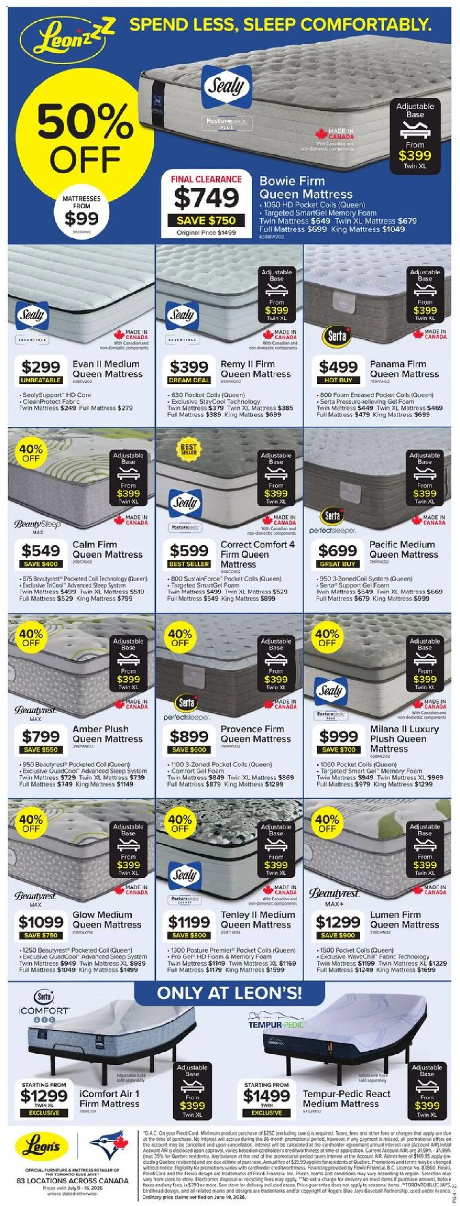 Leon's flyer valid from Jul 9, 2026 | Page: 4 | Products: Mattress