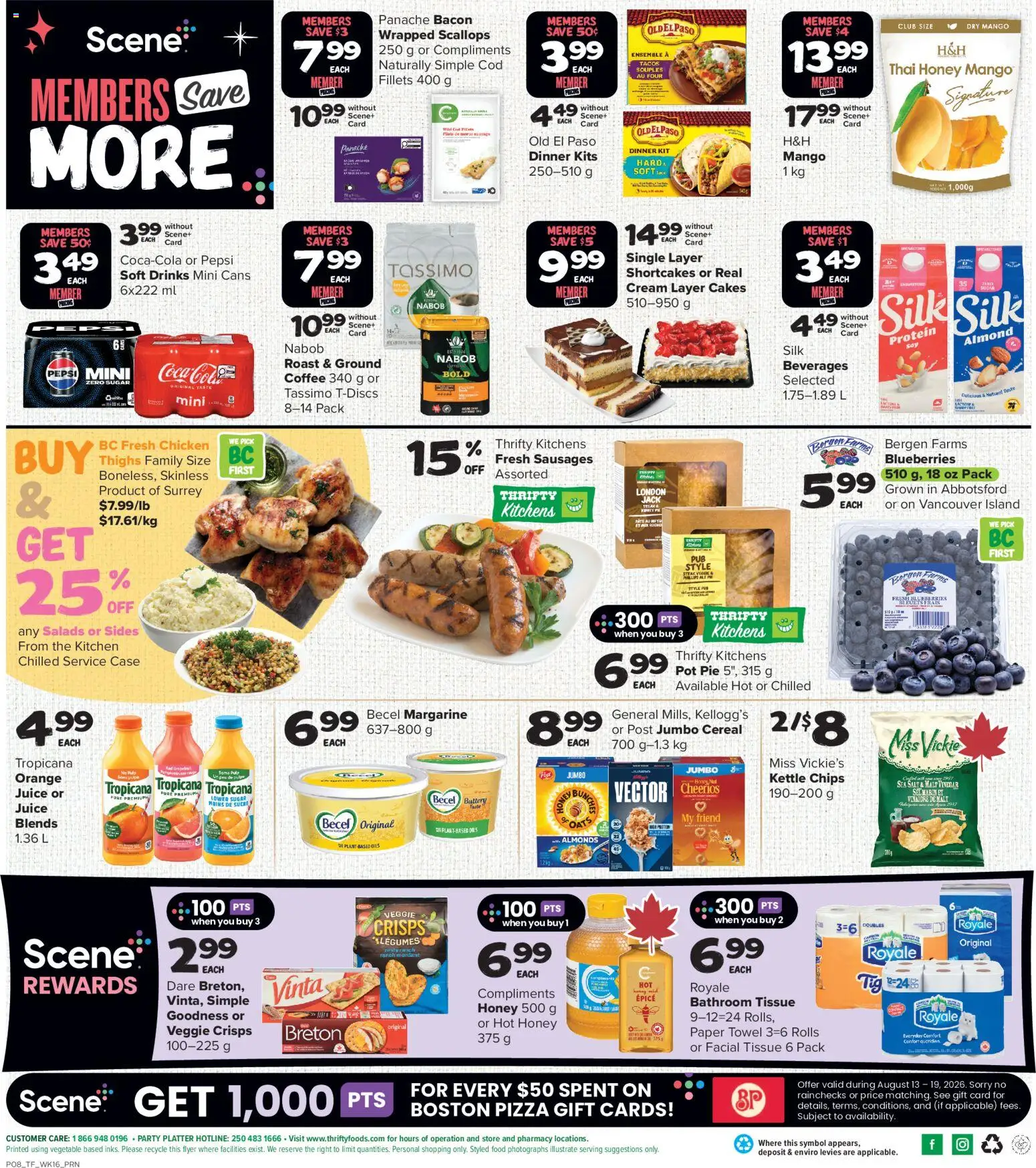 Thrifty Foods flyer valid from Aug 13, 2026 | Page: 2 | Products: Cream, Almonds, Margarine, Juice
