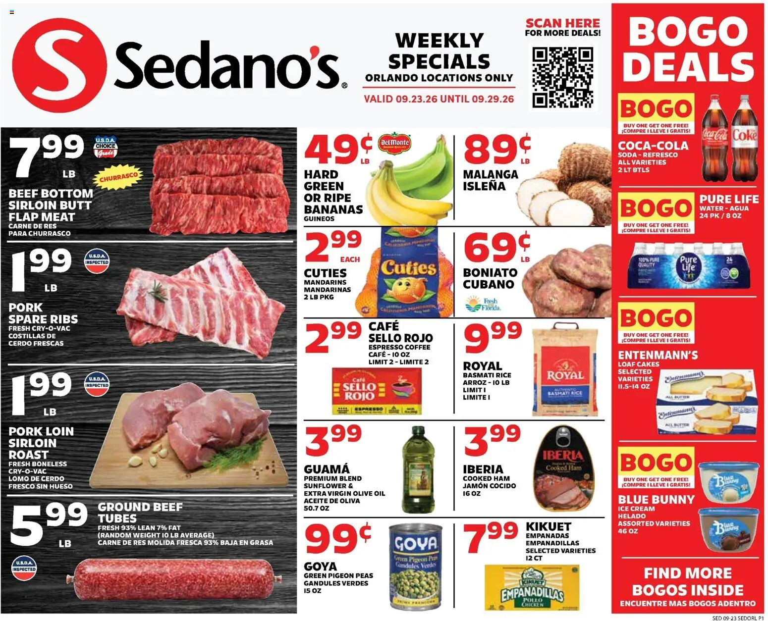 Sedano's Weekly Ad - valid from 09/23/2026 | Page: 1 | Products: Pork loin, Cream, Ground beef, Extra virgin olive oil