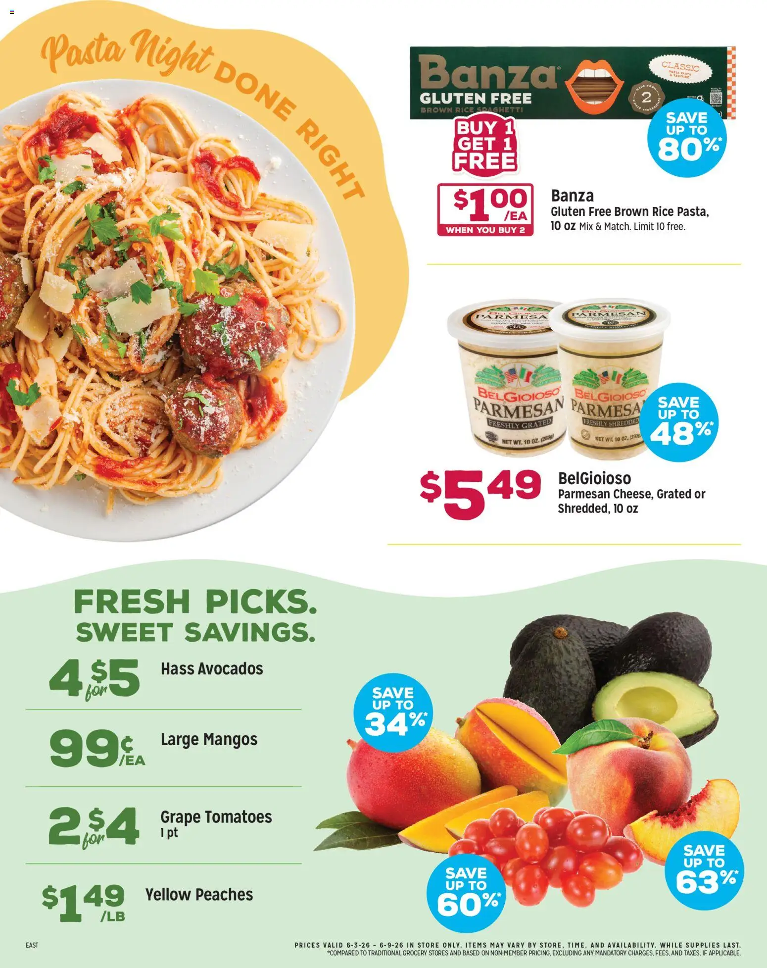 Grocery Outlet Weekly Ad - PA - valid from 03.06.2026 | Page: 3 | Products: Peaches, Tomatoes, Rice, Pasta