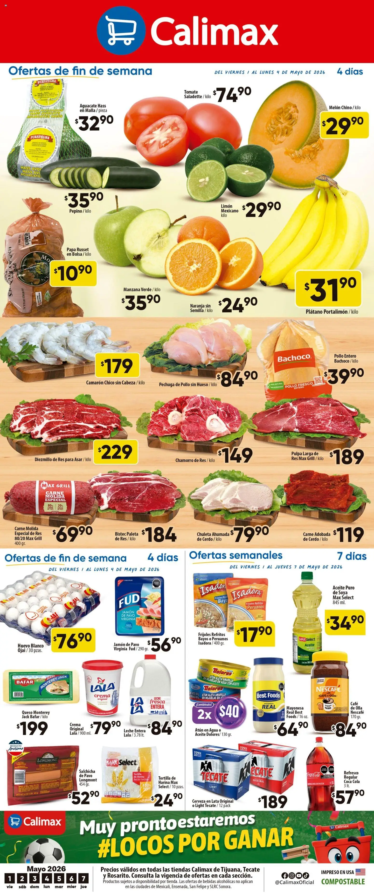 Nuevas ofertas de Calimax válidas en toda la República Mexicana desde el 01.05.2026. ¡Encuentra las mejores ofertas en Calimax folleto Tecate! | Página: 1 | Productos: Papa, Crema, Leche, Hojuelas