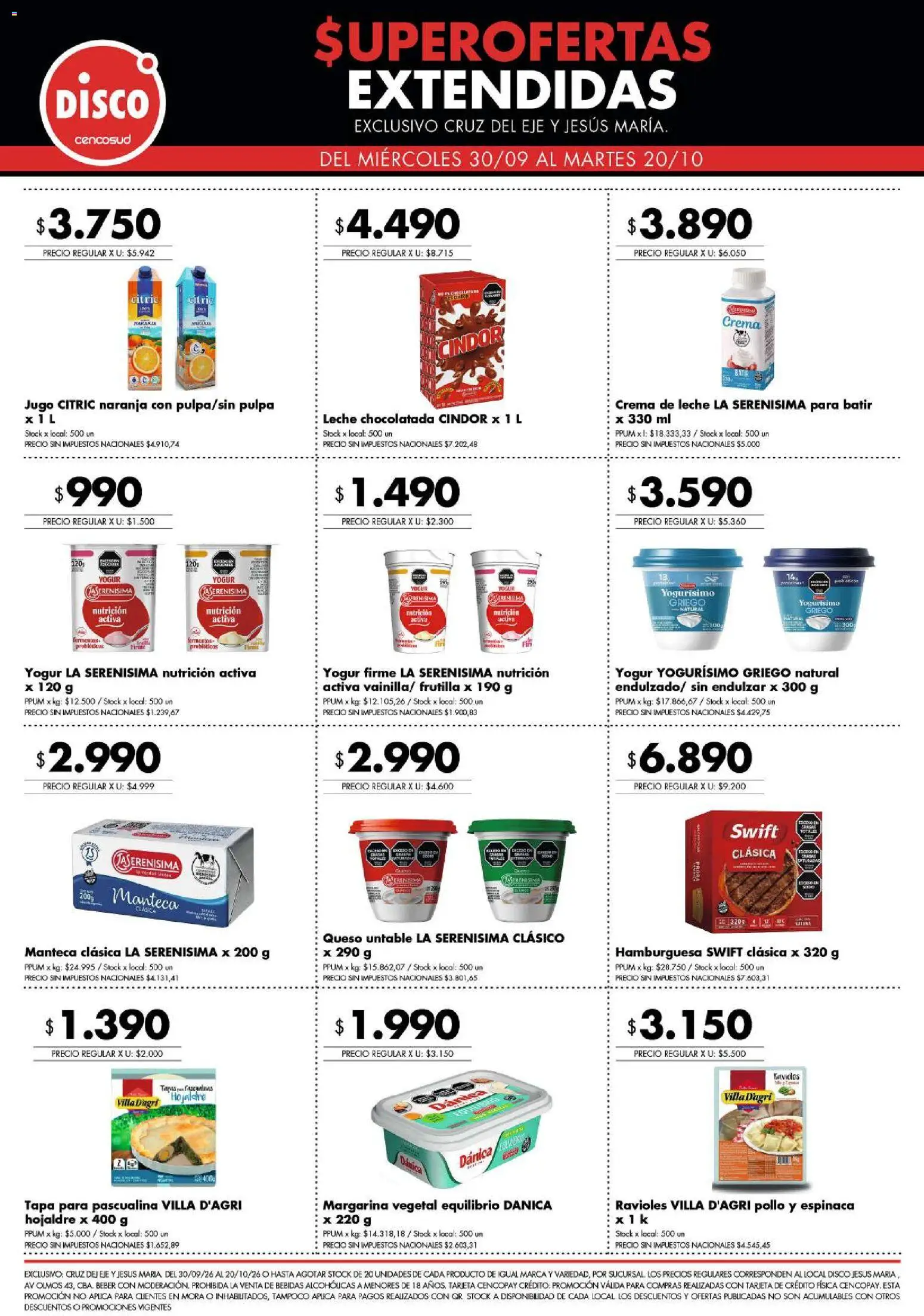 Disco - Superofertas extendidas - Cruz del Eje y Jesus Maria │ válido desde el 30/09/2026 | Página: 4 | Productos: Disco, Pollo, Manteca, Chocolatada