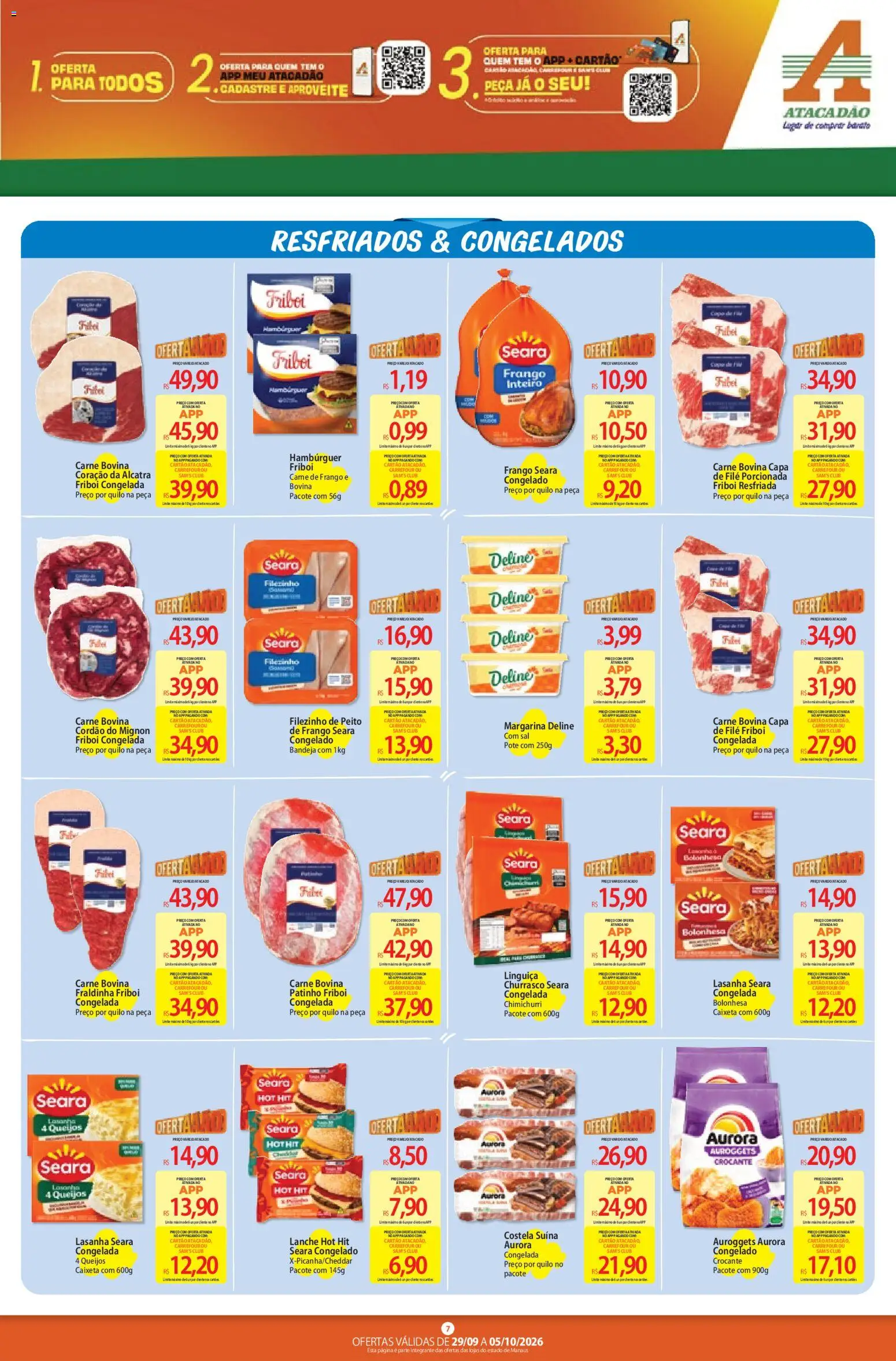 Atacadão Folheto - válido de 29/09/2026 | Página: 7 | Produtos: Frango inteiro, Alcatra, Fraldinha, Frango