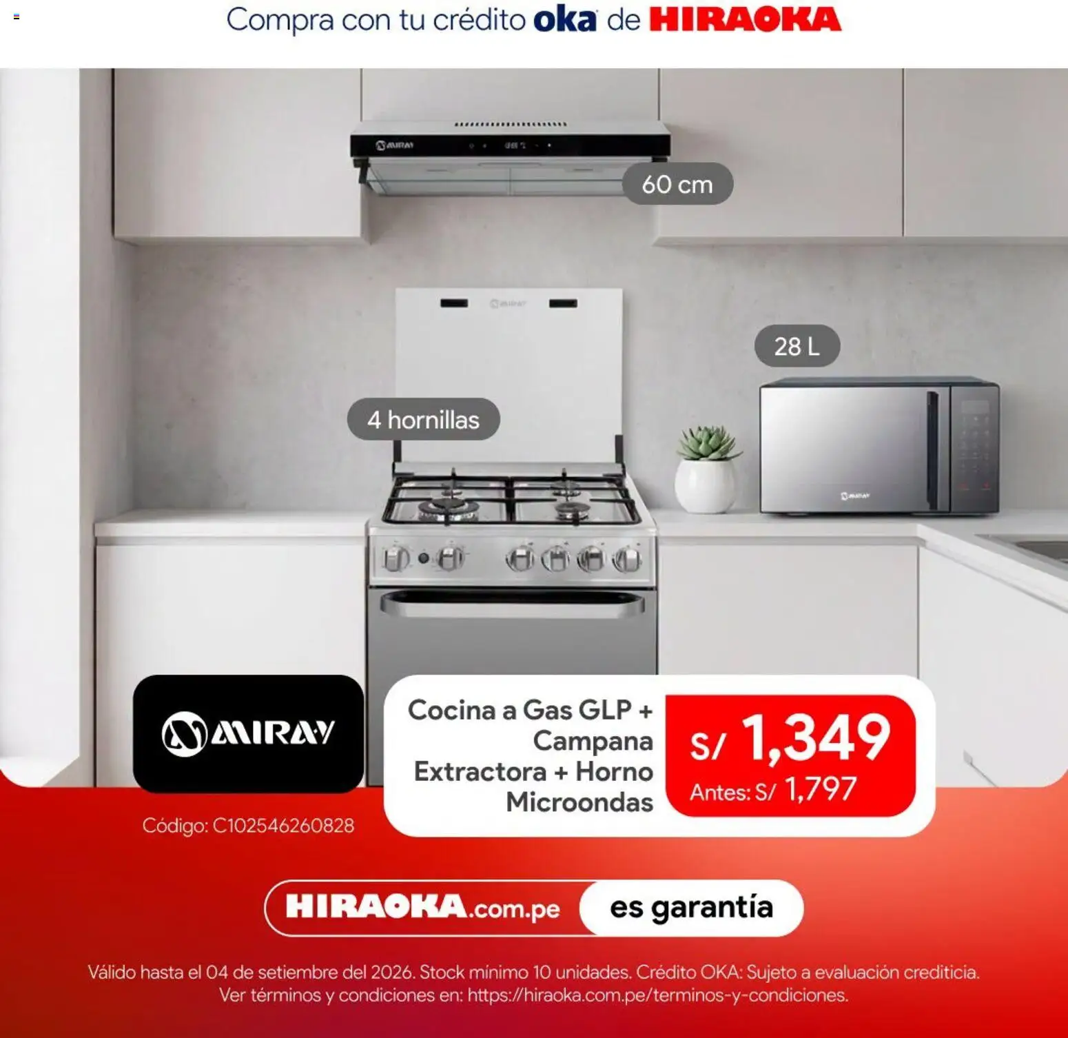 Catálogo Hiraoka válido desde 01/09/2026 | Página: 4 | Productos: Horno, Horno microondas, Cocina, Microondas