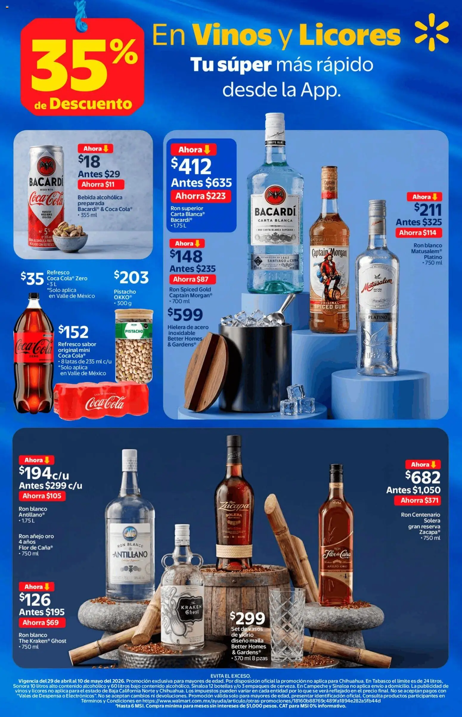Nuevas ofertas de Walmart válidas en toda la República Mexicana desde el 29.04.2026. ¡Encuentra las mejores ofertas en Walmart folleto Vinos y licores con 35% de descuento! | Página: 9