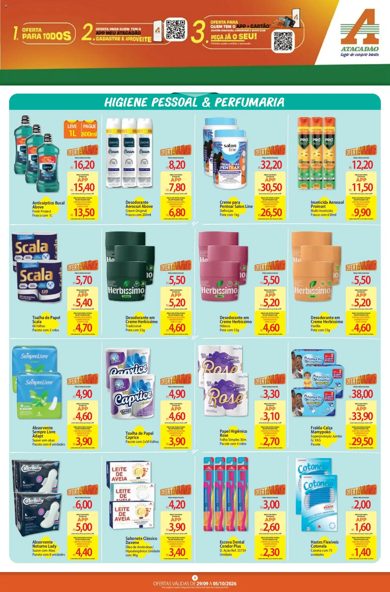 Atacadão Folheto - válido de 29/09/2026 | Página: 9 | Produtos: Escova, Óleo, Aveia, Papel higiênico