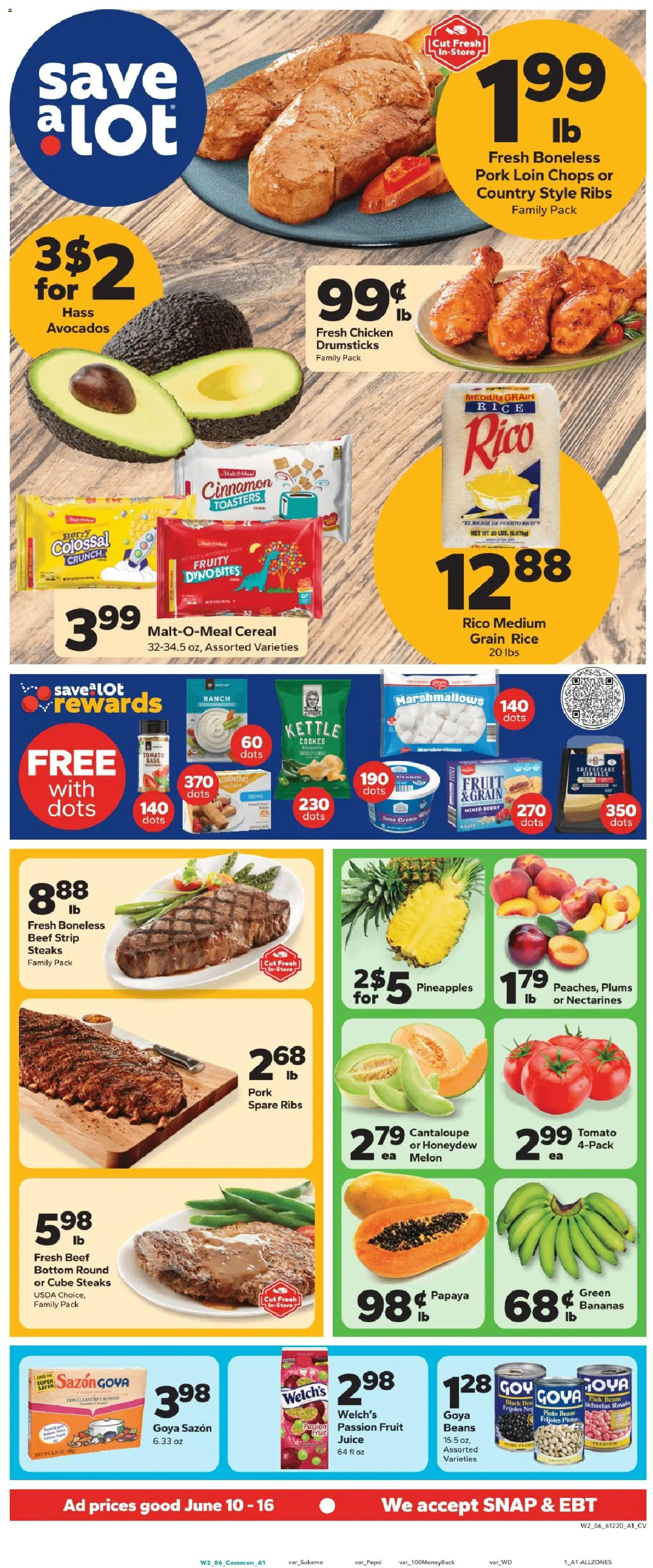 Save a Lot Weekly Ad - valid from 10.06.2026 | Page: 1 | Products: Pork, Sour cream, Cream, Melon
