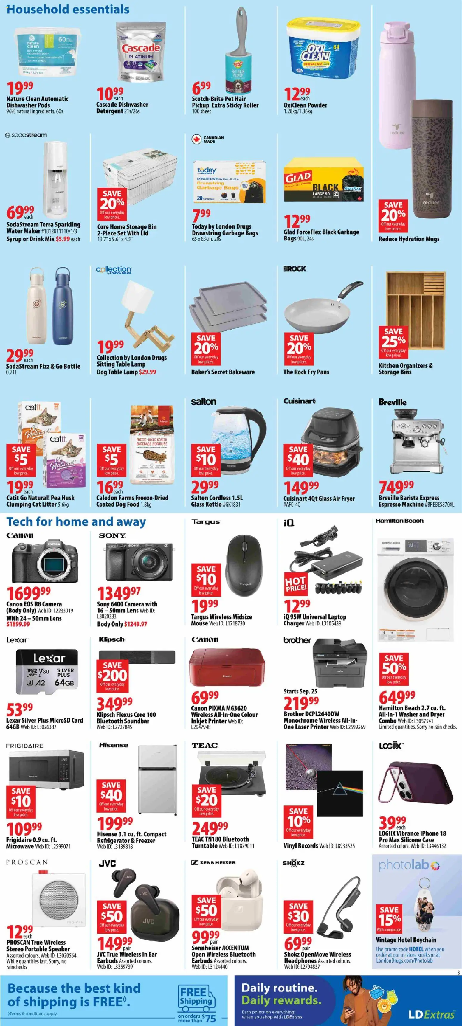 London Drugs flyer valid from Sep 24, 2026 | Page: 4 | Products: Dryer, Laptop, Table lamp, Fryer