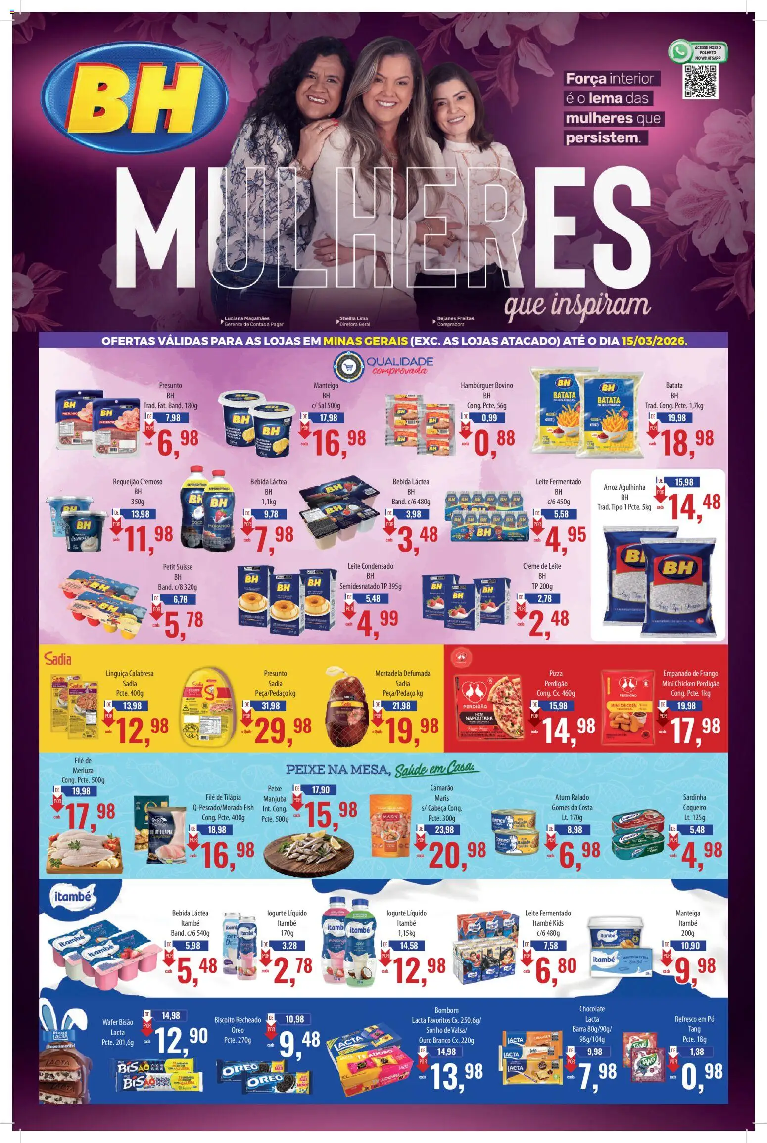 Supermercados BH Folheto - válido de 04.03.2026 | Página: 1 | Produtos: Refresco, Linguiça, Leite, Filé de tilápia