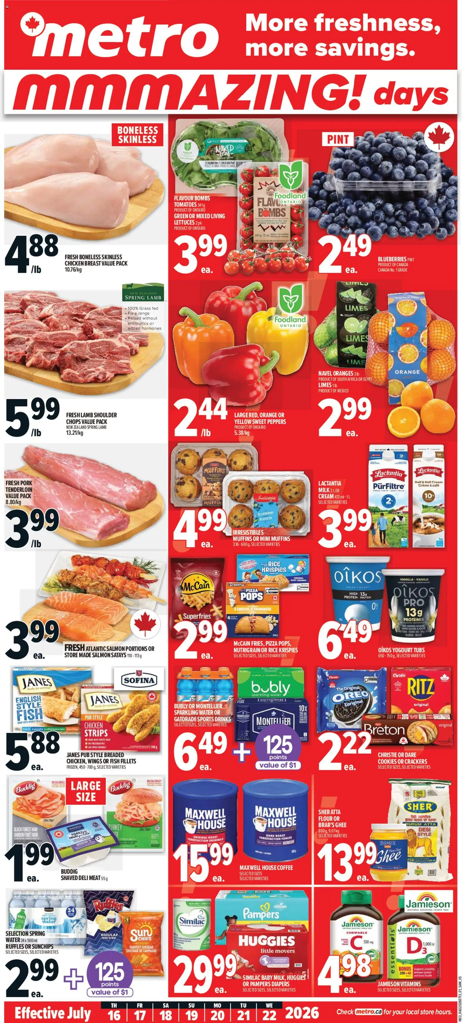 Metro flyer valid from Jul 16, 2026 | Page: 1 | Products: Chips, Cream, Ham, Tomatoes