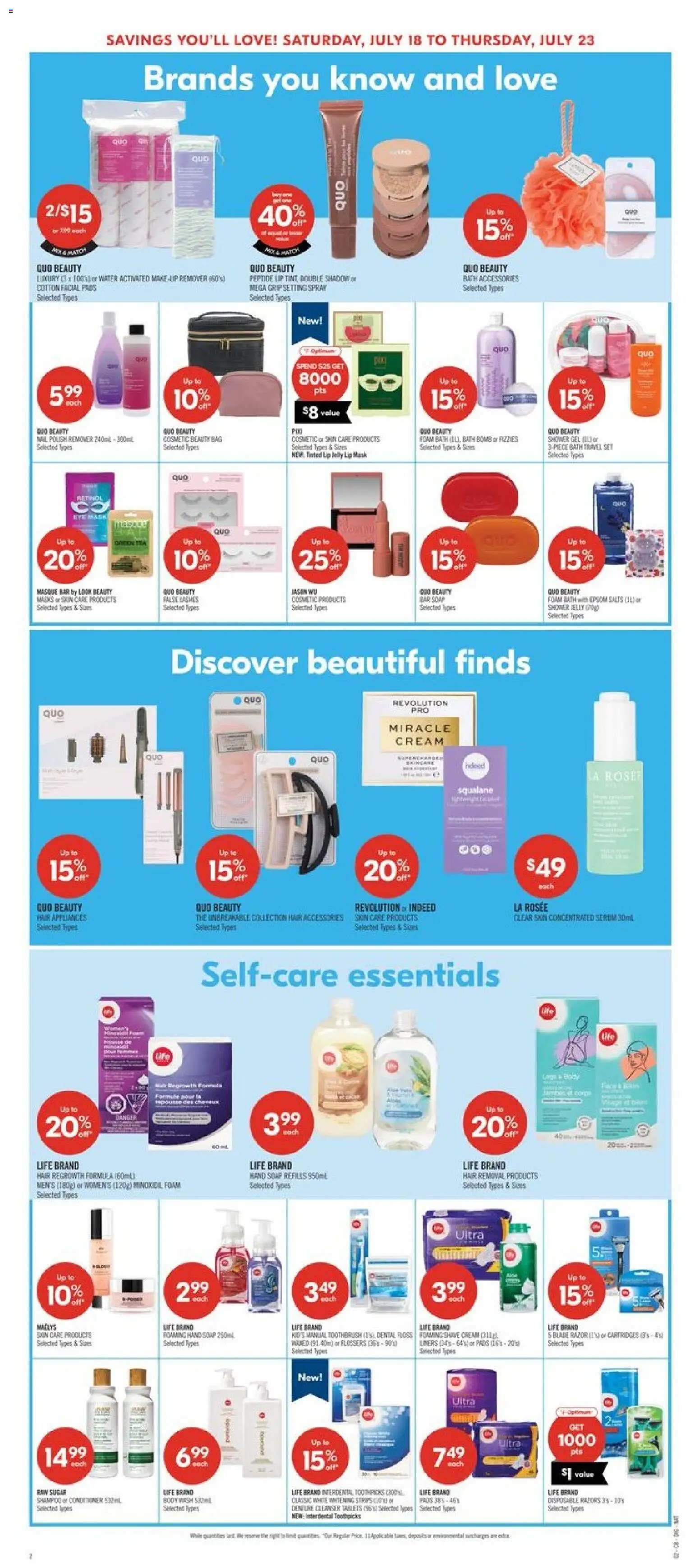 Shoppers flyer valid from Jul 17, 2026 | Page: 15 | Products: Bag, Mask, Makeup remover, Bath