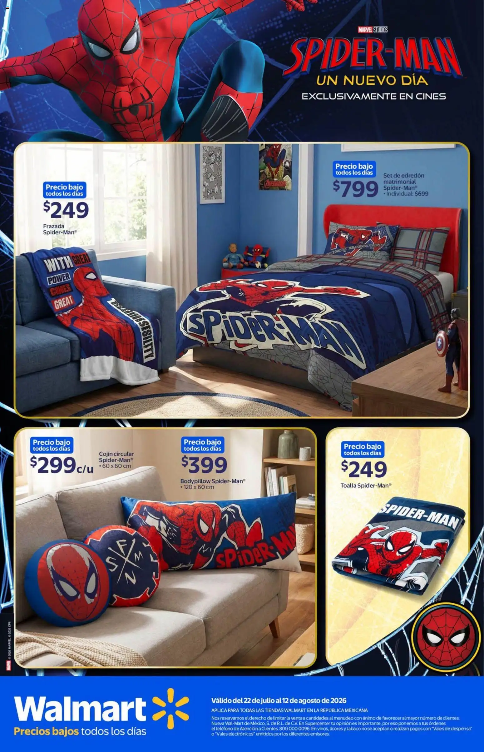 Nuevas ofertas de Walmart válidas en toda la República Mexicana desde el 22/07/2026. ¡Encuentra las mejores ofertas en Walmart folleto Colección Spiderman! | Página: 5 | Productos: Toalla, Despensa, Teléfono