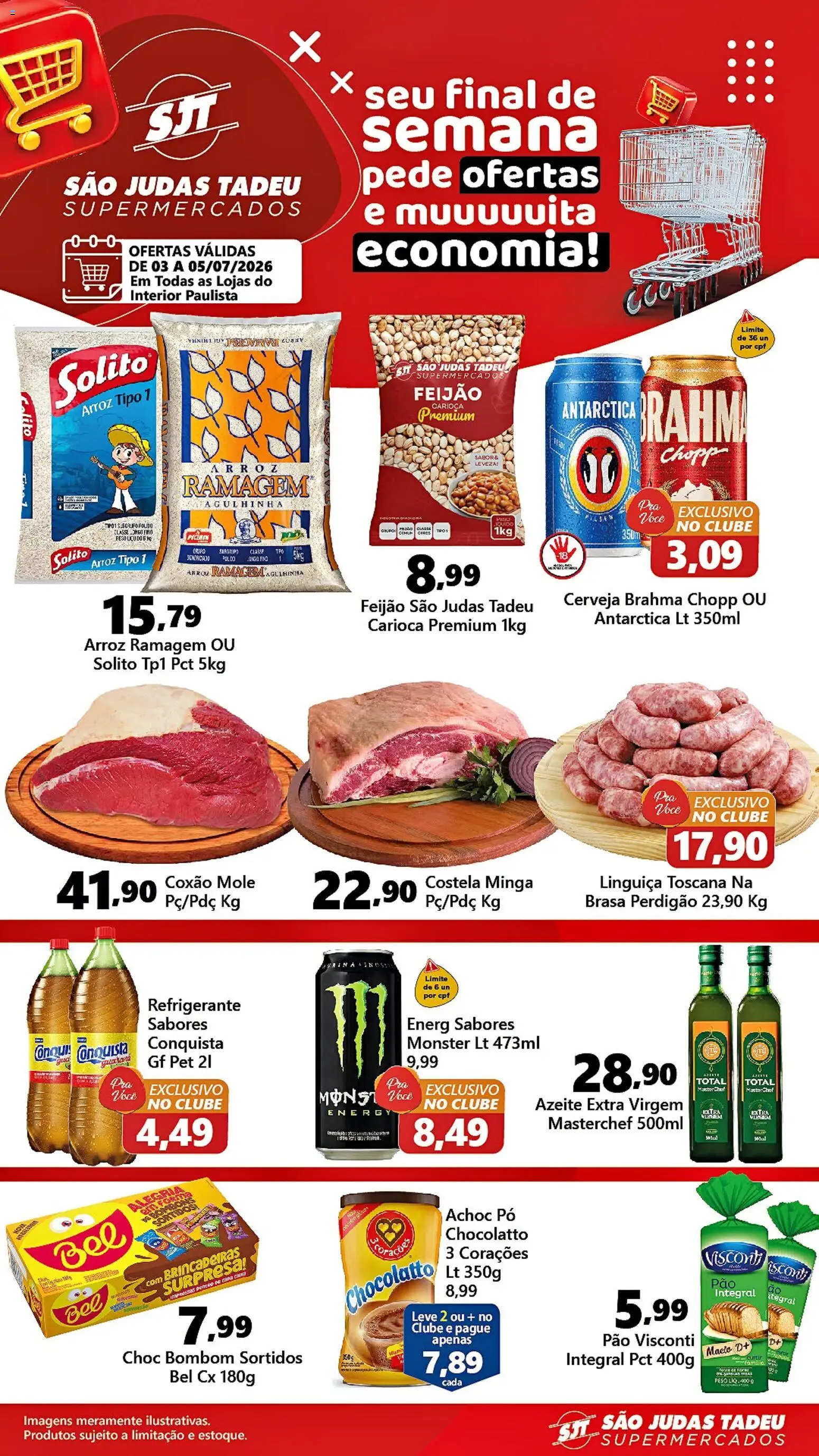 São Judas Tadeu Folheto - válido de 03/07/2026 | Página: 1 | Produtos: Feijão, Pó, Monster, Bombom