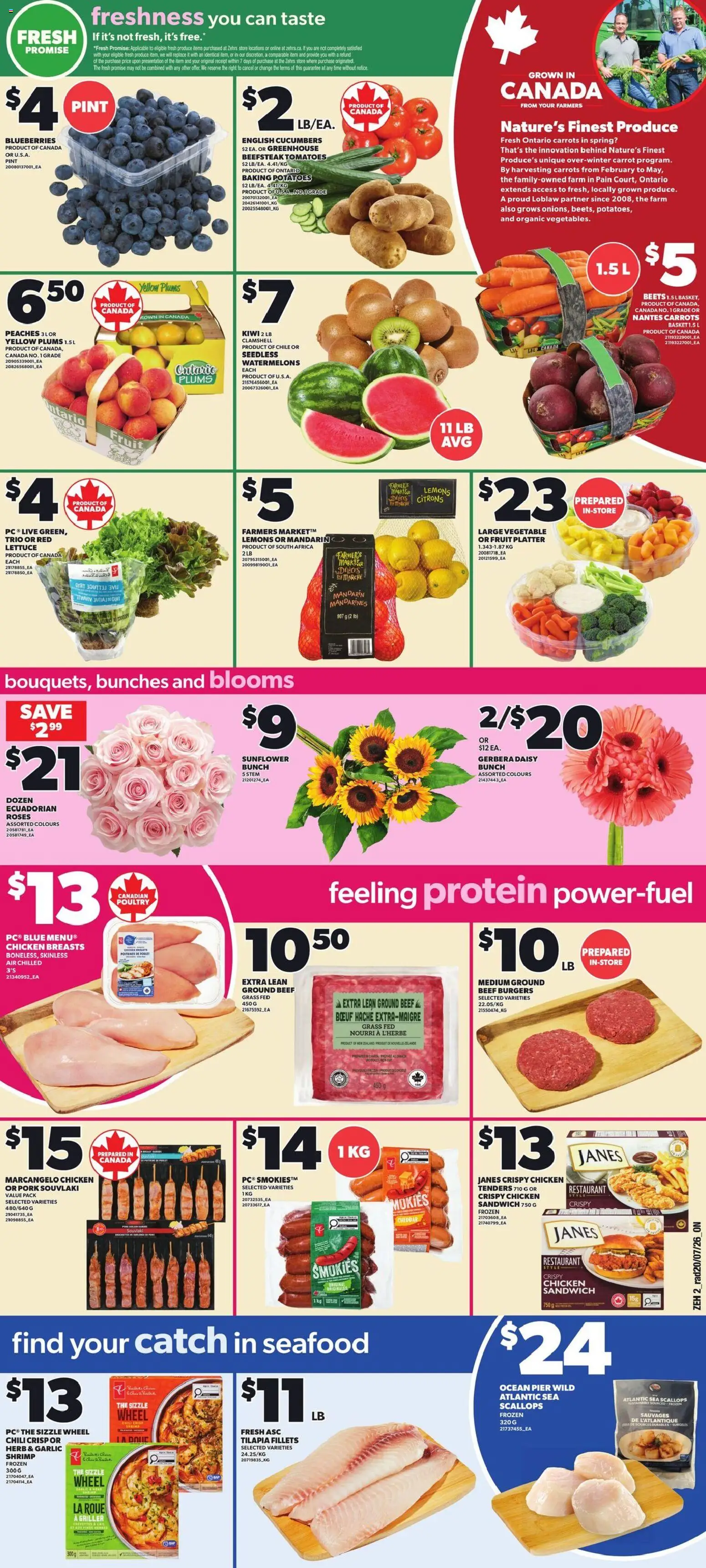 Zehrs flyer valid from Jul 23, 2026 | Page: 3 | Products: Lemons, Fruit, Protein, Tomatoes