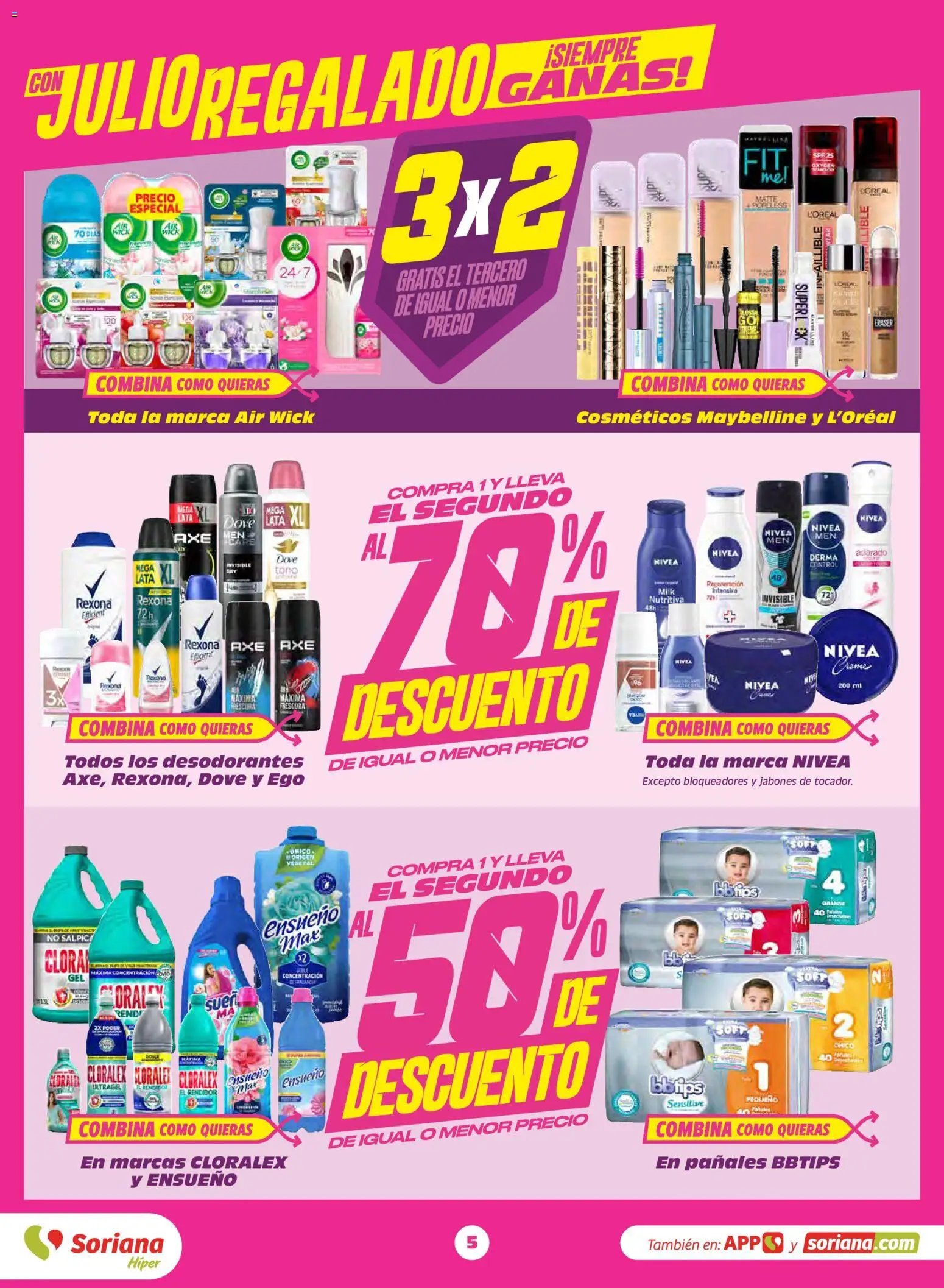 Nuevas ofertas de Soriana válidas en toda la República Mexicana desde el 05.06.2026. ¡Encuentra las mejores ofertas en Soriana Julio Regalado Híper Nacional! | Página: 5 | Productos: Pañales