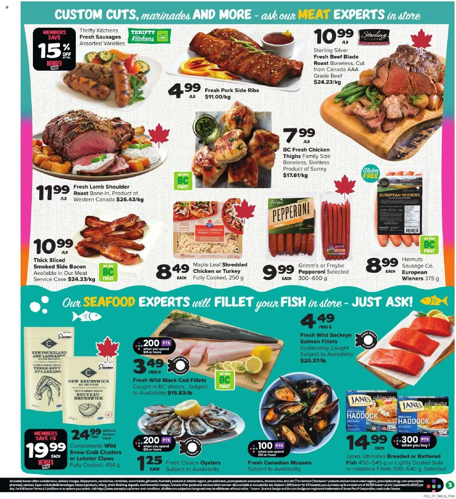 Thrifty Foods flyer valid from Jul 23, 2026 | Page: 4 | Products: Salmon, Sausages, Lamb, Pork
