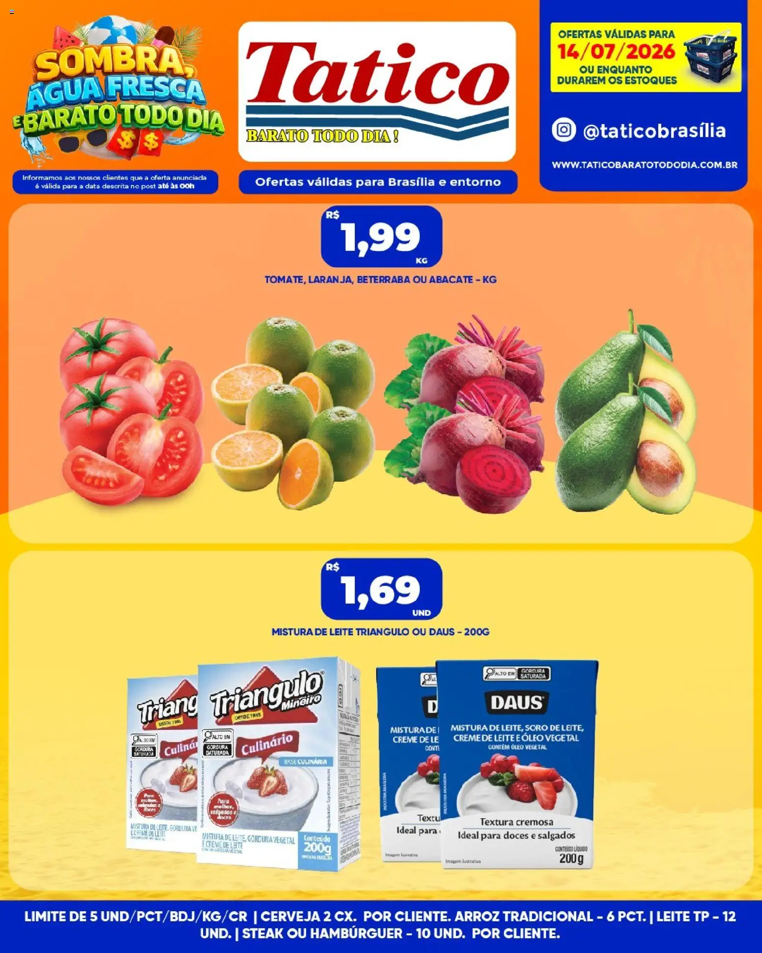Tatico Folheto - válido de 14/07/2026 | Página: 1 | Produtos: Leite, Arroz, Doces, Creme