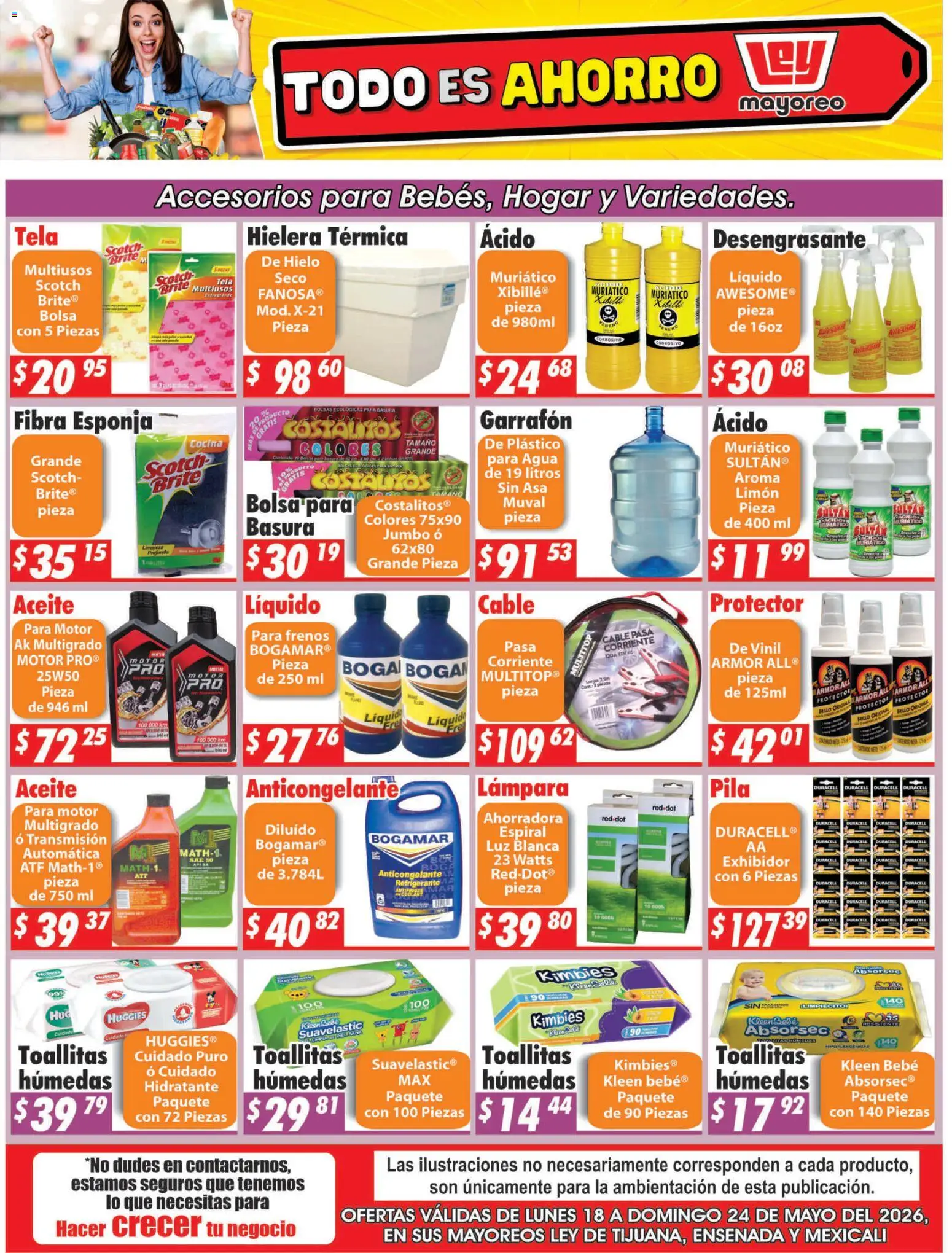 Nuevas ofertas de Casa Ley válidas en toda la República Mexicana desde el 18.05.2026. ¡Encuentra las mejores ofertas en Casa Ley folleto Frontera! | Página: 1 | Productos: Toallitas húmedas, Brillo, Hielera, Lámpara
