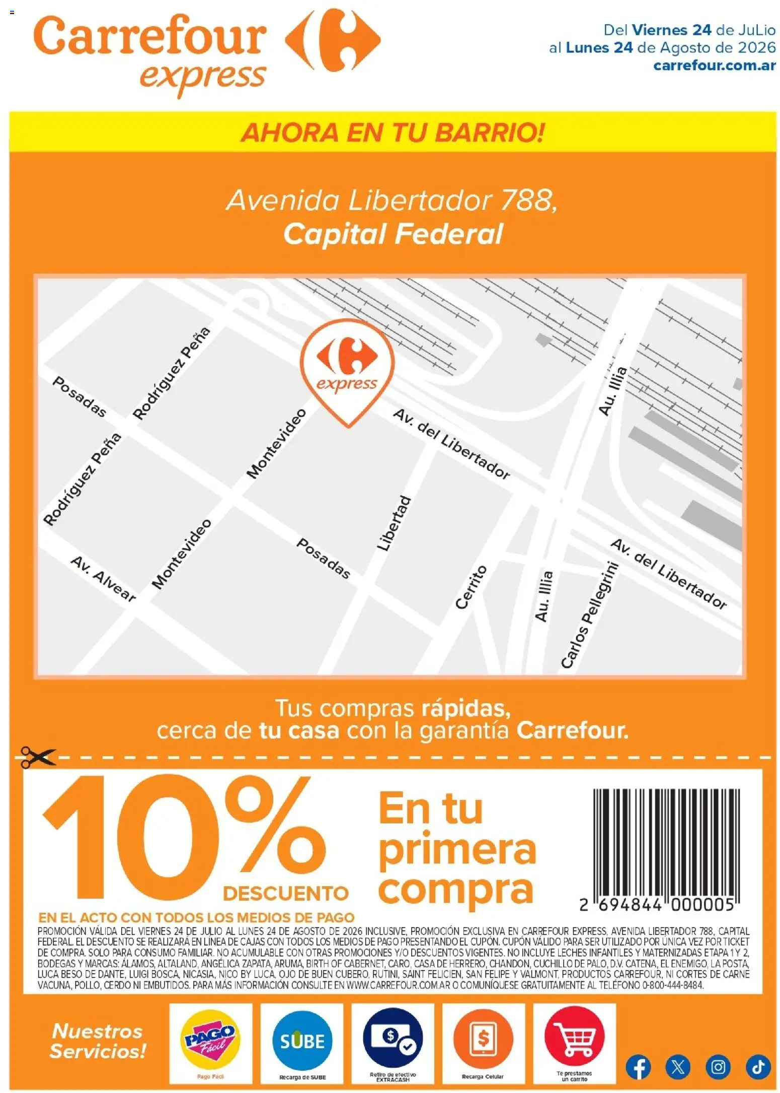 Carrefour - Express Avenida Libertador 788 │ válido desde el 24/07/2026 | Página: 1 | Productos: Teléfono, Cuchillo, Cerdo, Té