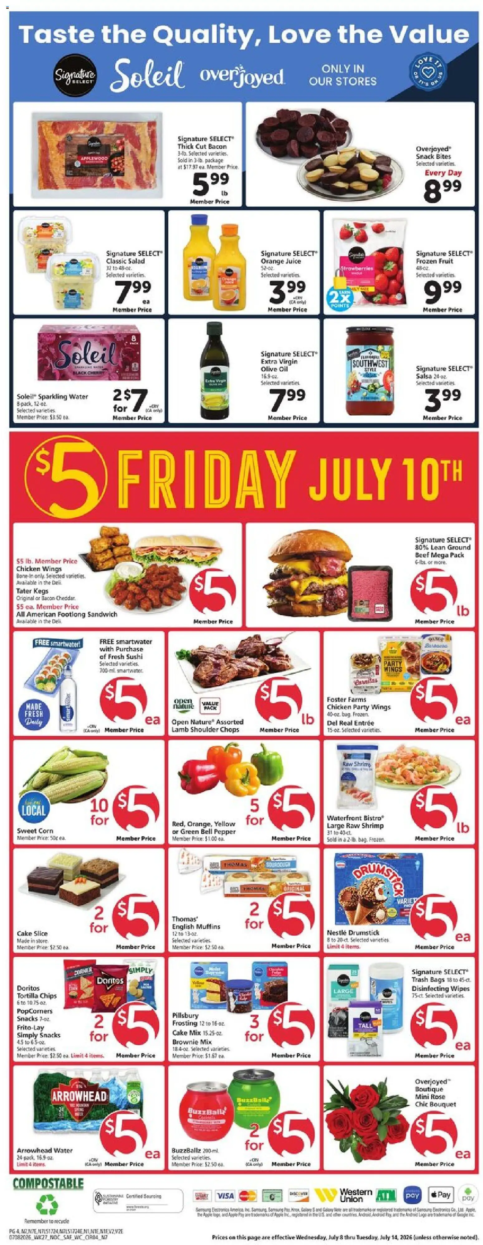 Safeway Weekly Ad - valid from 07/08/2026 | Page: 4 | Products: Oil, Strawberries, Chips, Water