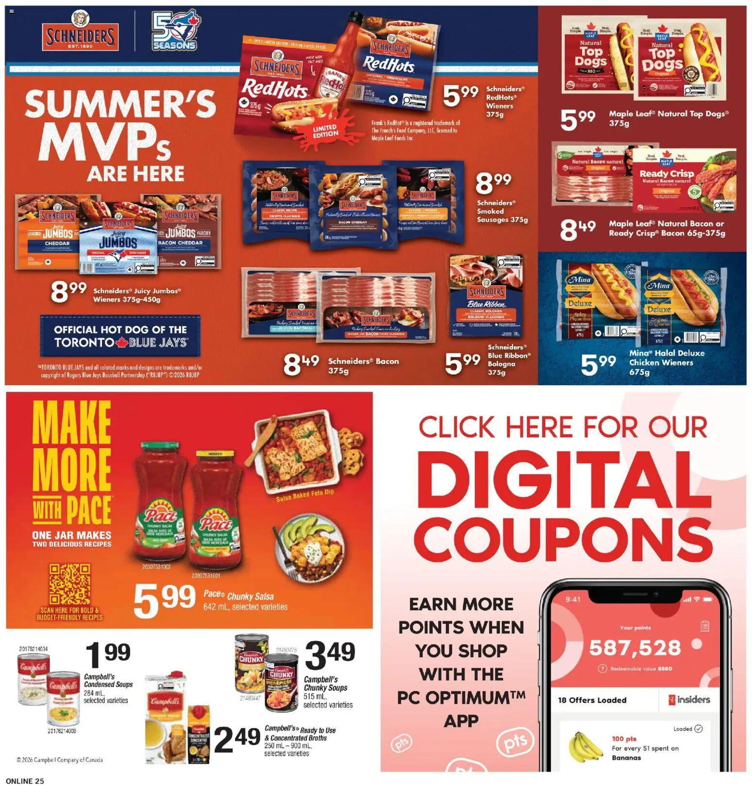 Fortinos flyer valid from Jul 16, 2026 | Page: 24 | Products: Bacon, Soups, Cheddar, Chicken