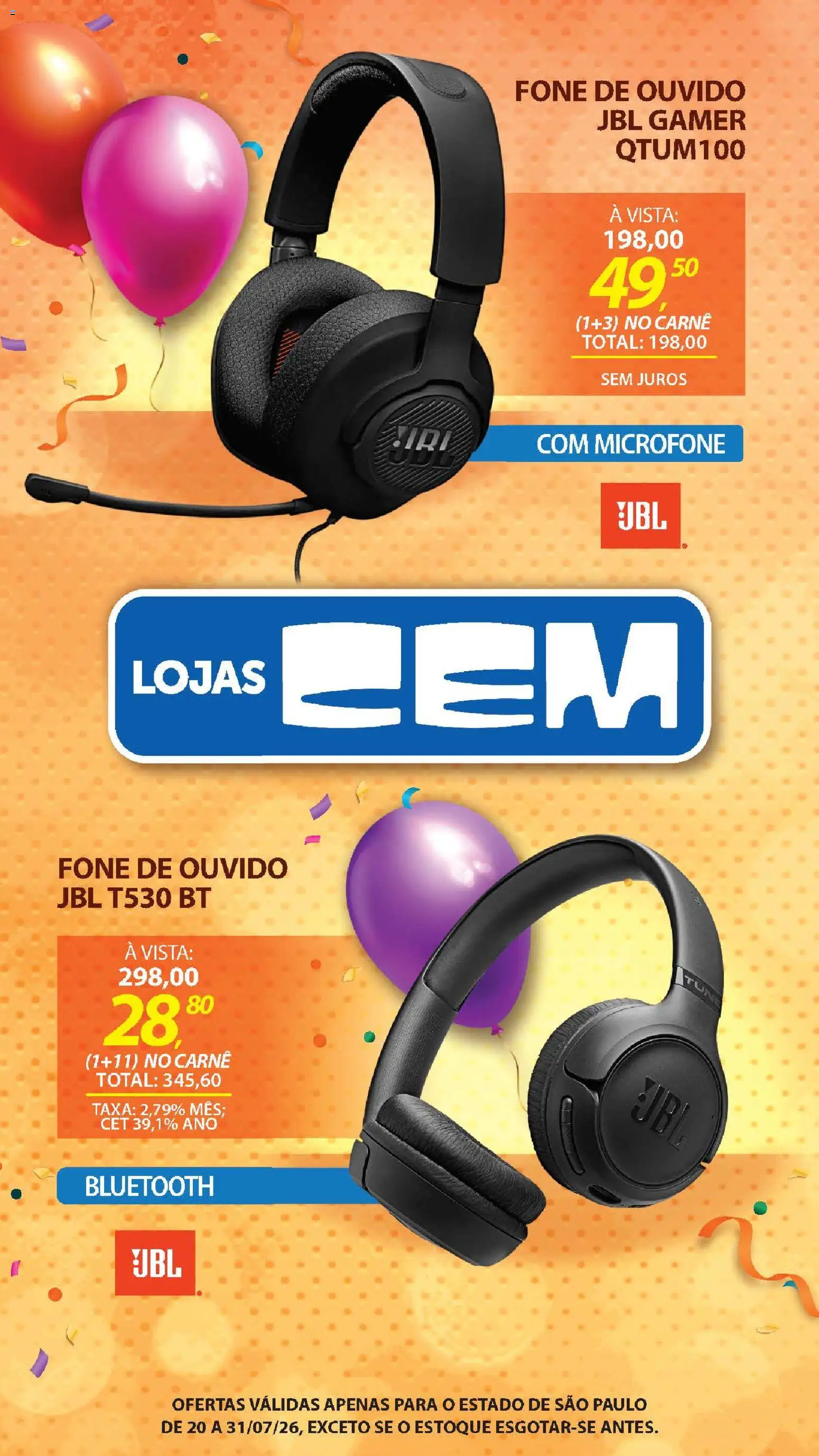 Lojas Cem Folheto - válido de 20/07/2026 | Página: 51 | Produtos: Carne, Fone de ouvido, Microfone