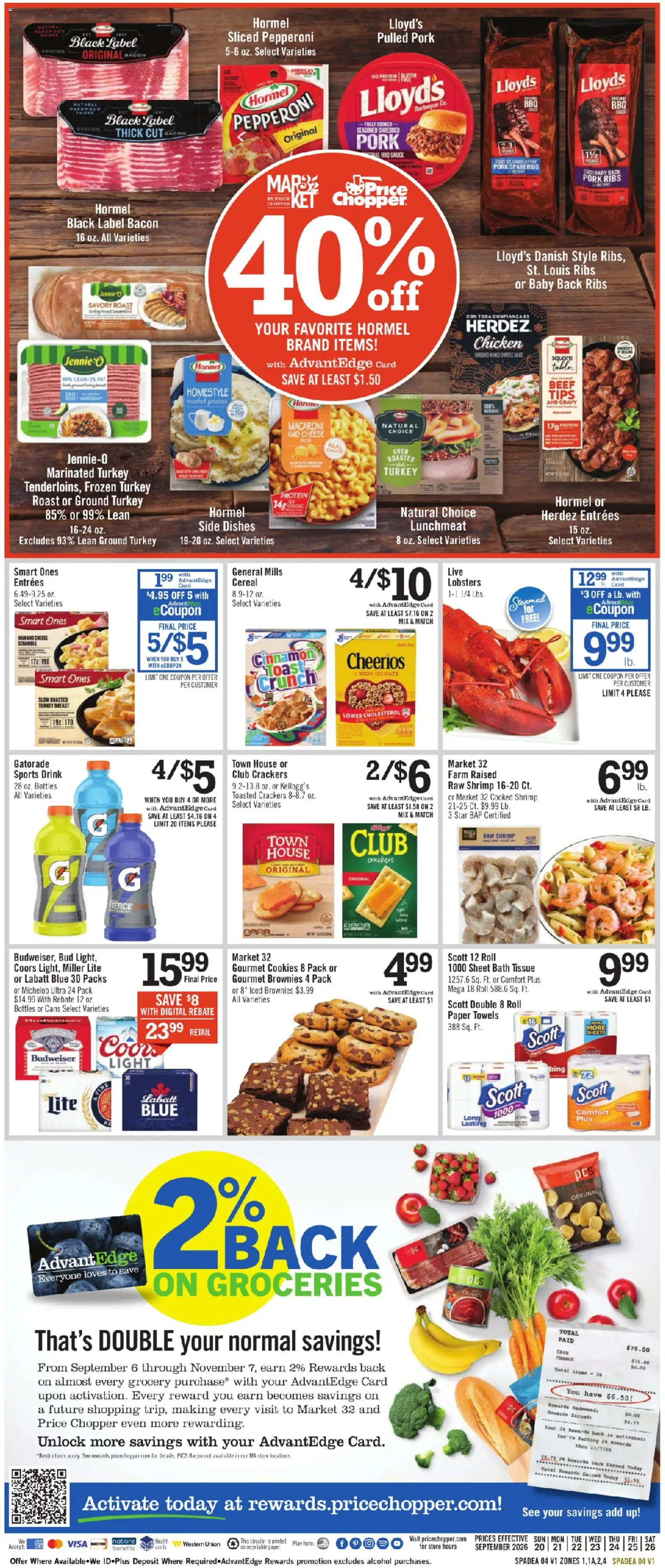 Price Chopper Weekly Ad - valid from 09/20/2026 | Page: 10 | Products: Groceries, Cheese, Beef, Sports drink