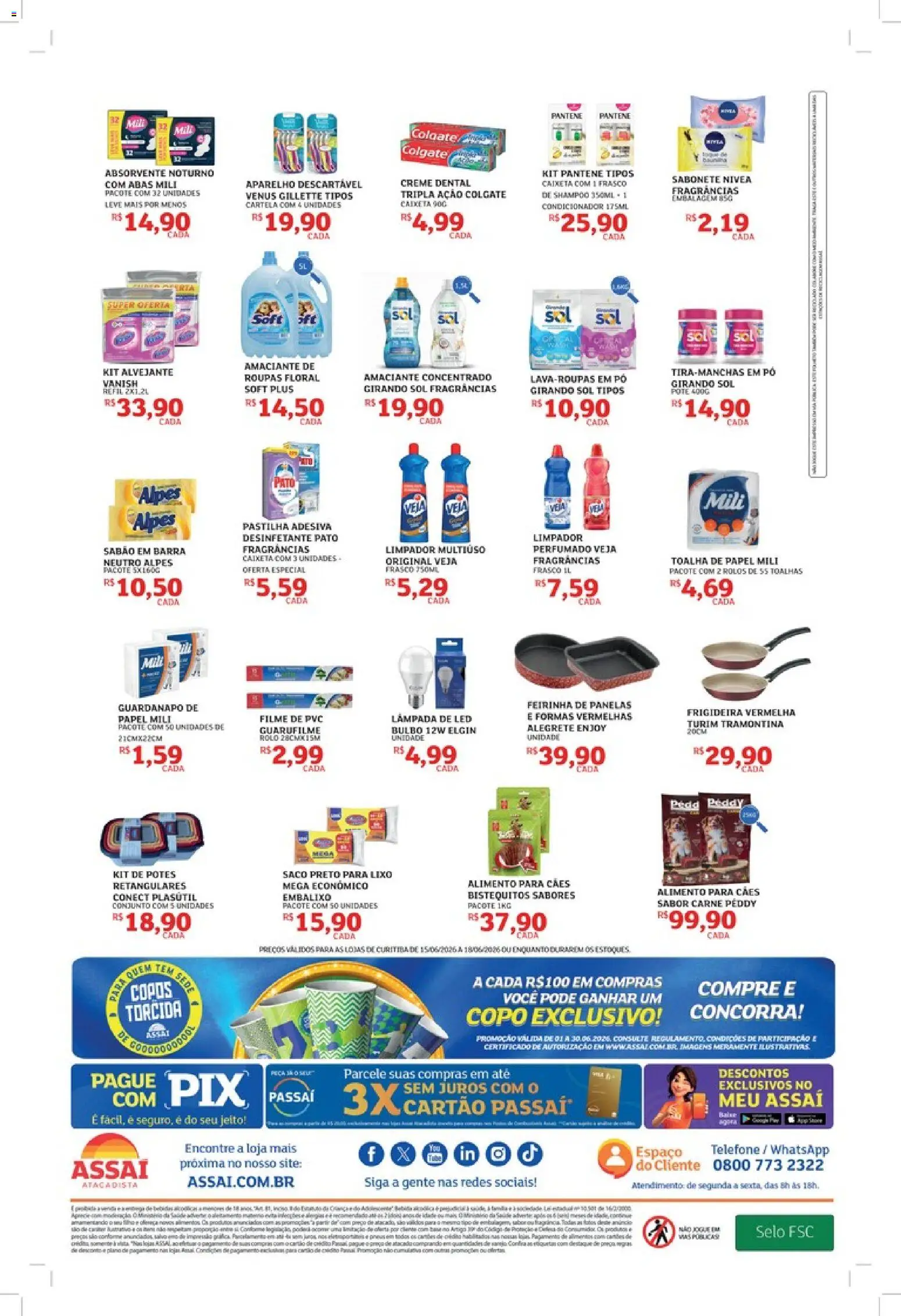 Assaí Atacadista Folheto - válido de 15.06.2026 | Página: 4 | Produtos: Sabão em barra, Copos, Absorvente, Guardanapo