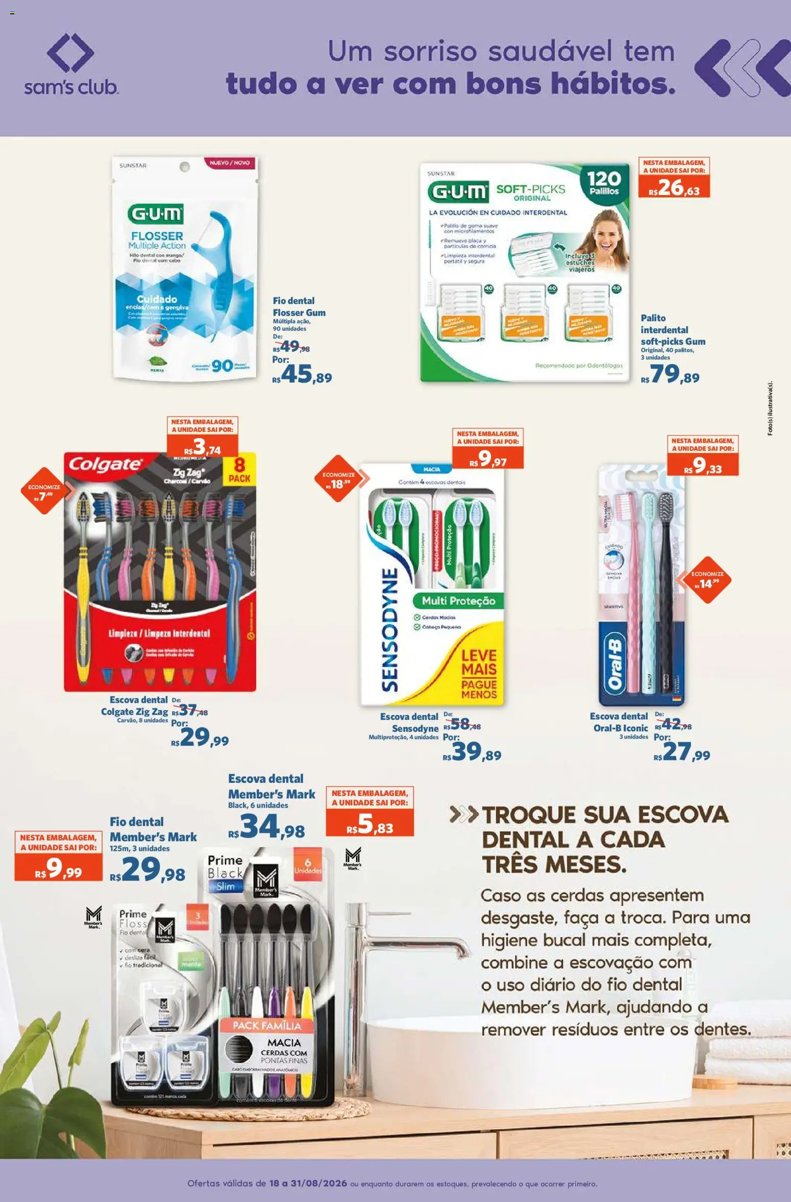 Sam's Club Folheto - válido de 18/08/2026 | Página: 9 | Produtos: Higiene bucal, Escova, Faca, Fio dental