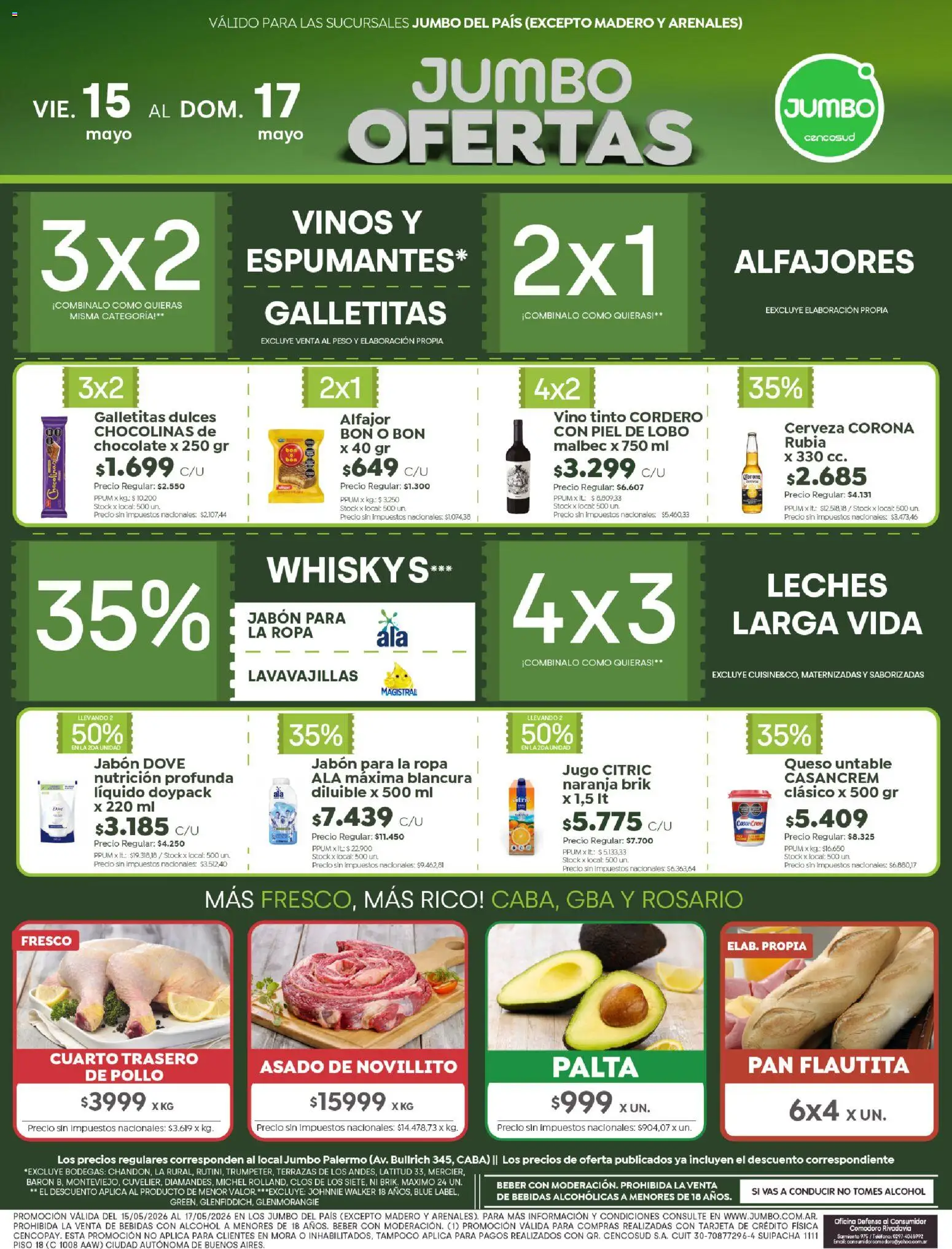 Jumbo ofertas │ válido desde el 15.05.2026 | Página: 1 | Productos: Palta, Pan, Vino, Cerveza