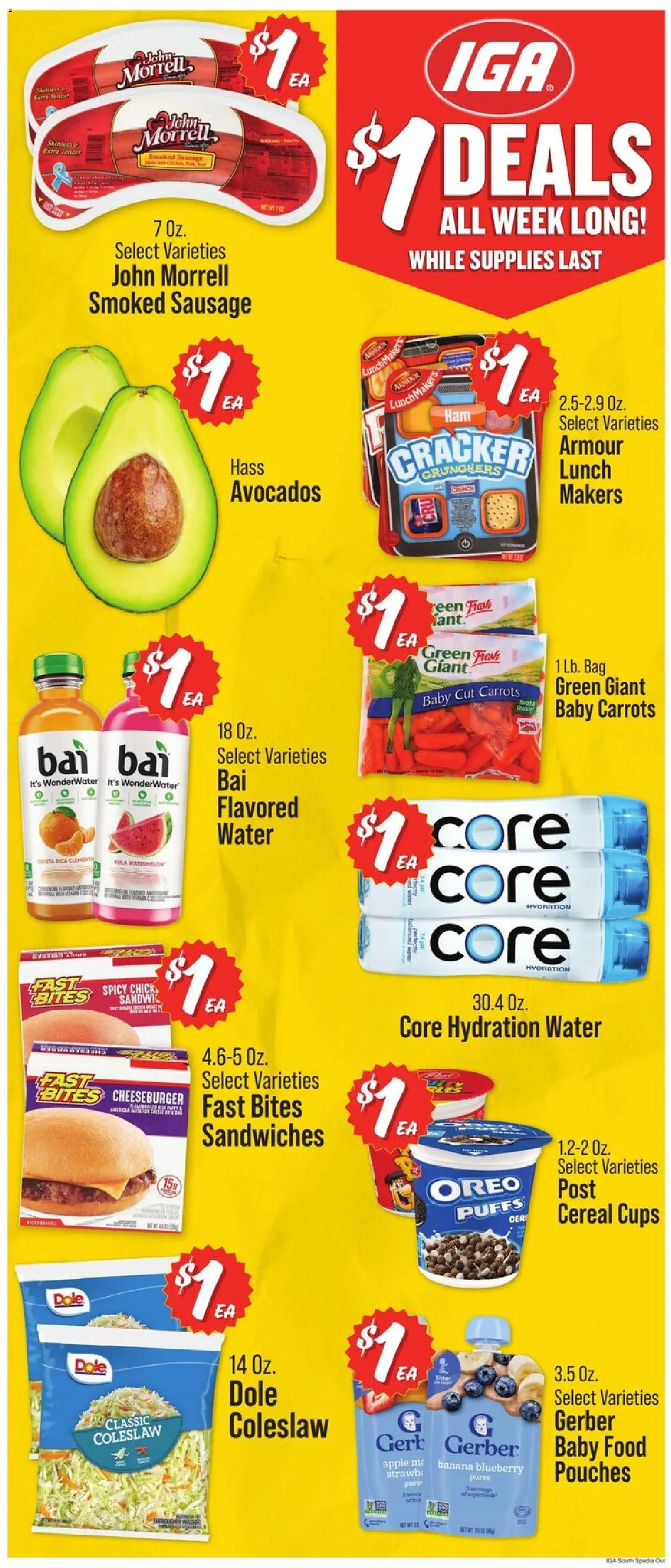 IGA Weekly Ad - valid from 07/22/2026 | Page: 2 | Products: Baby food, Water, Sausage, Watermelon