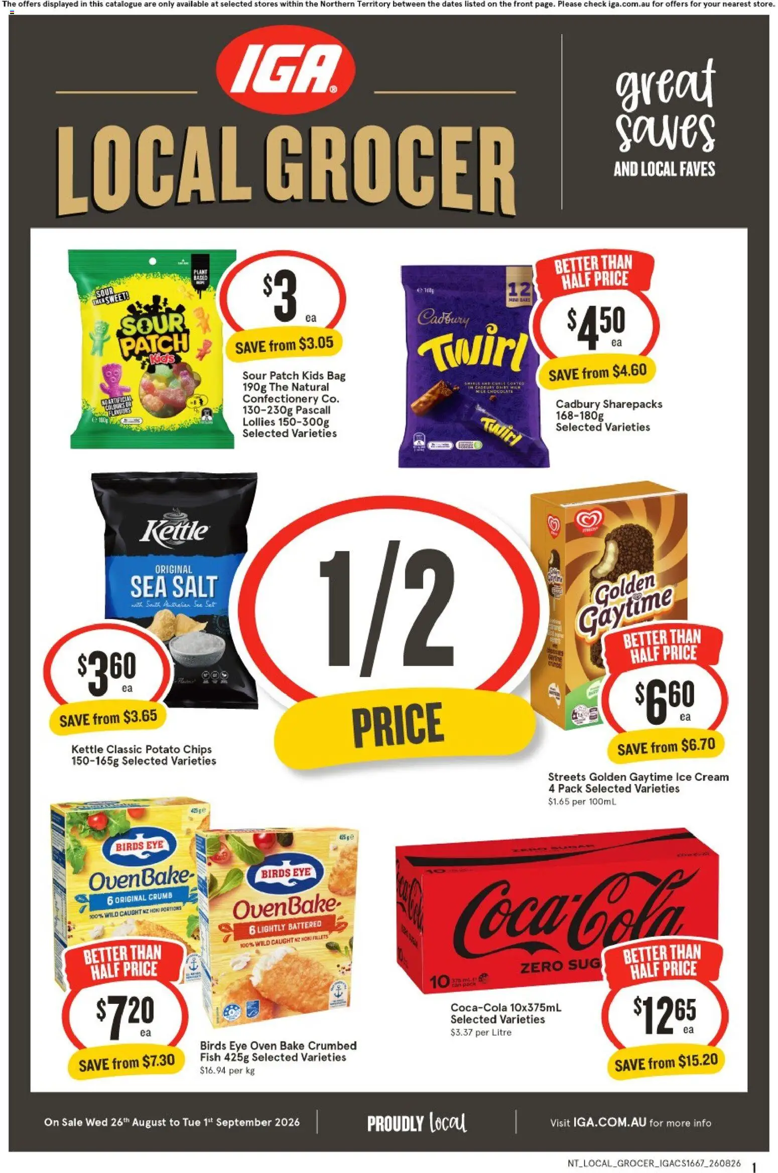 IGA catalogue - valid from 26/08/2026 | Page: 1 | Products: Confectionery, Salt, Ice, Oven