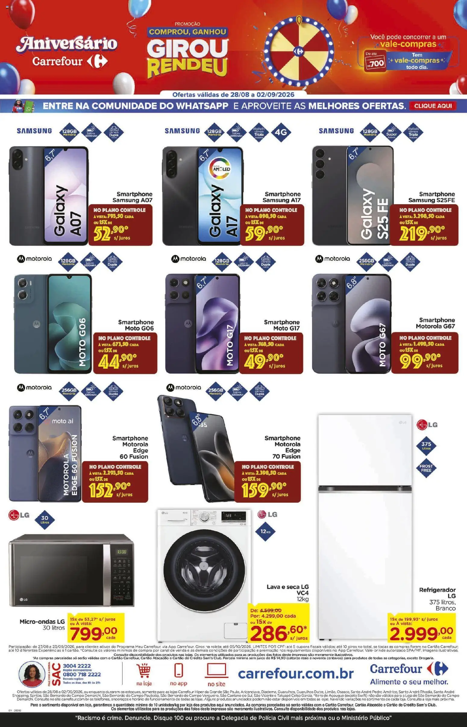 Carrefour Folheto - válido de 28/08/2026 | Página: 10 | Produtos: Refrigerador, Lava e seca, Smartphone, Câmera