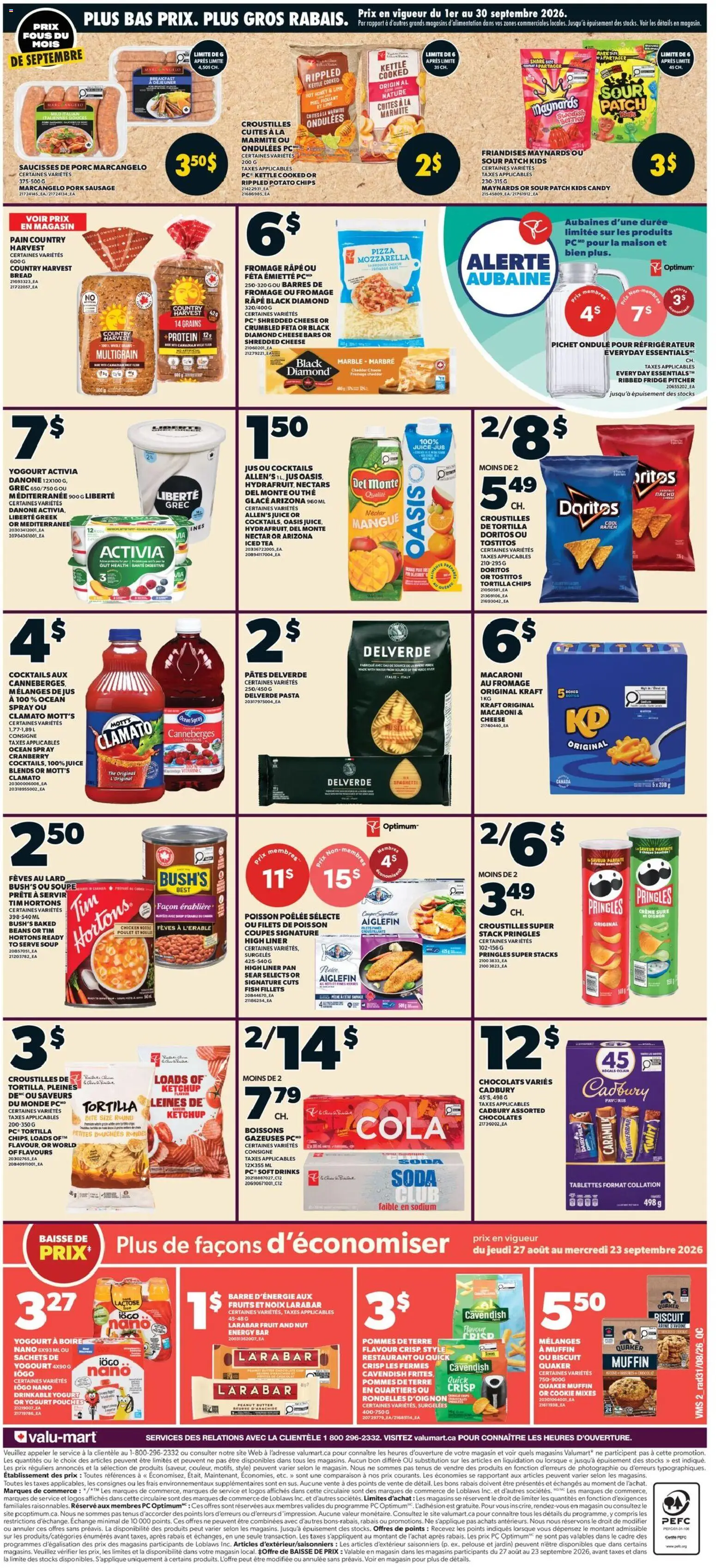 Valu Mart flyer valid from Sep 3, 2026 | Page: 2 | Products: Iced tea, Mozzarella, Juice, Pork