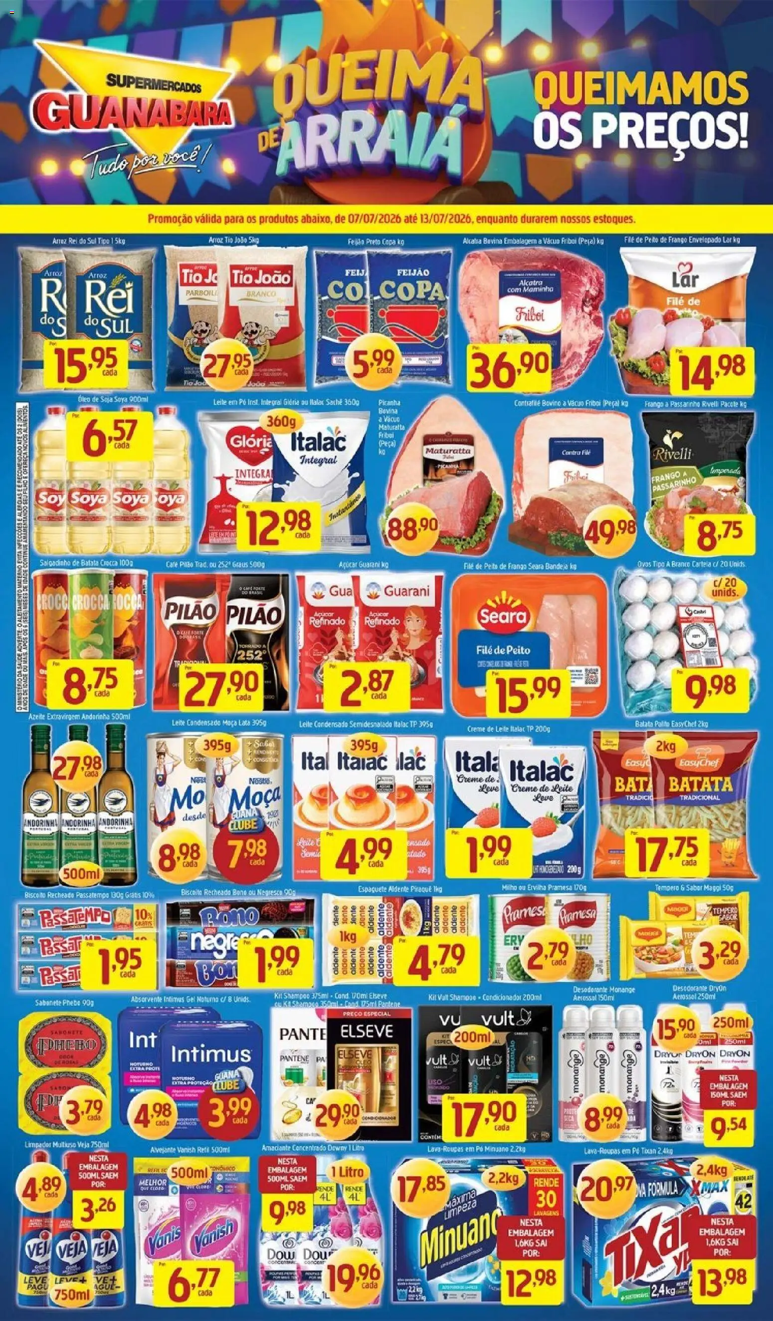 Supermercados Guanabara Folheto - válido de 07/07/2026 | Página: 1 | Produtos: Feijão, Pó, Condicionador, Vanish