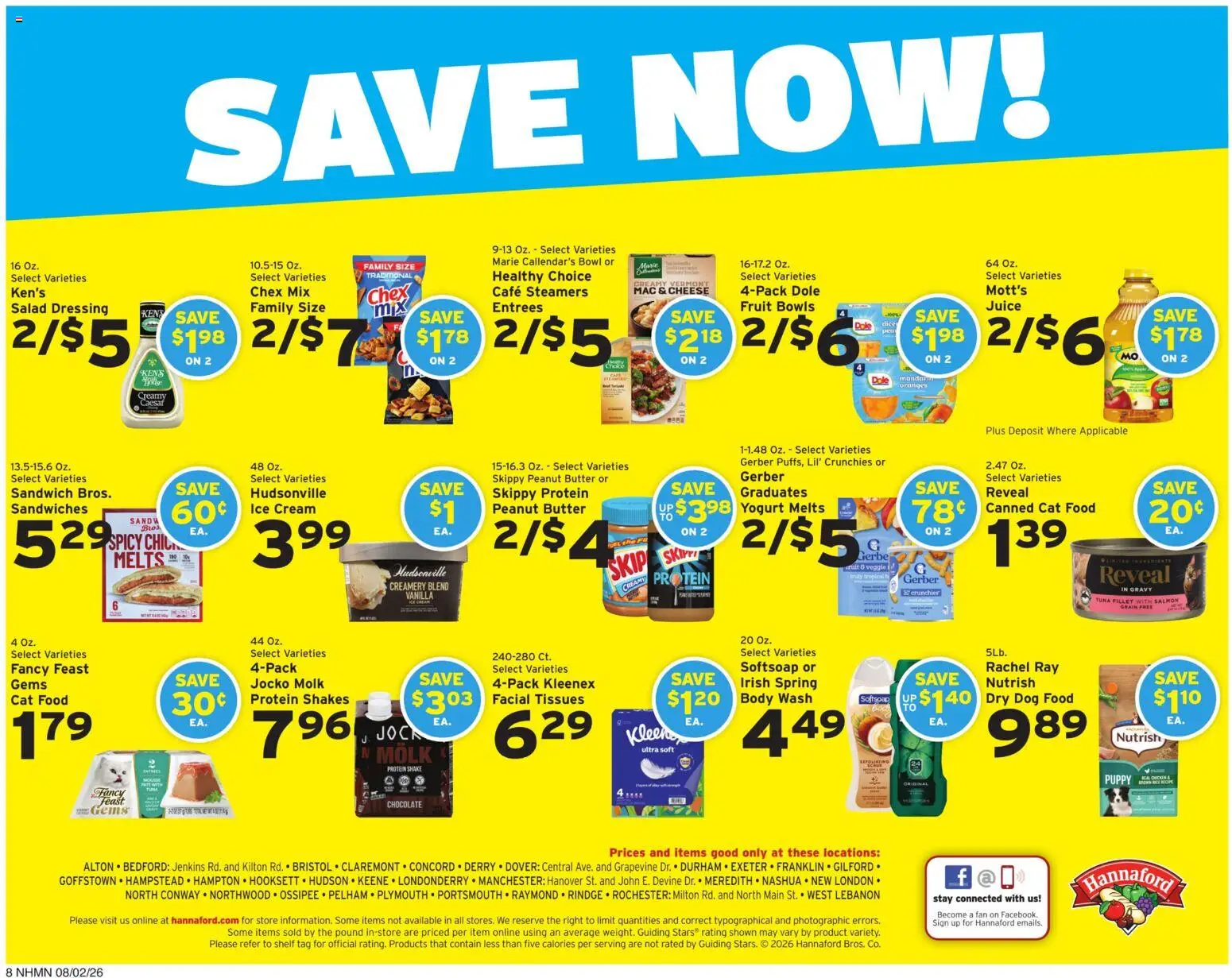 Hannaford Weekly Flyer - valid from 08/02/2026 | Page: 12 | Products: Cat Food, Oranges, Body Wash, Fan