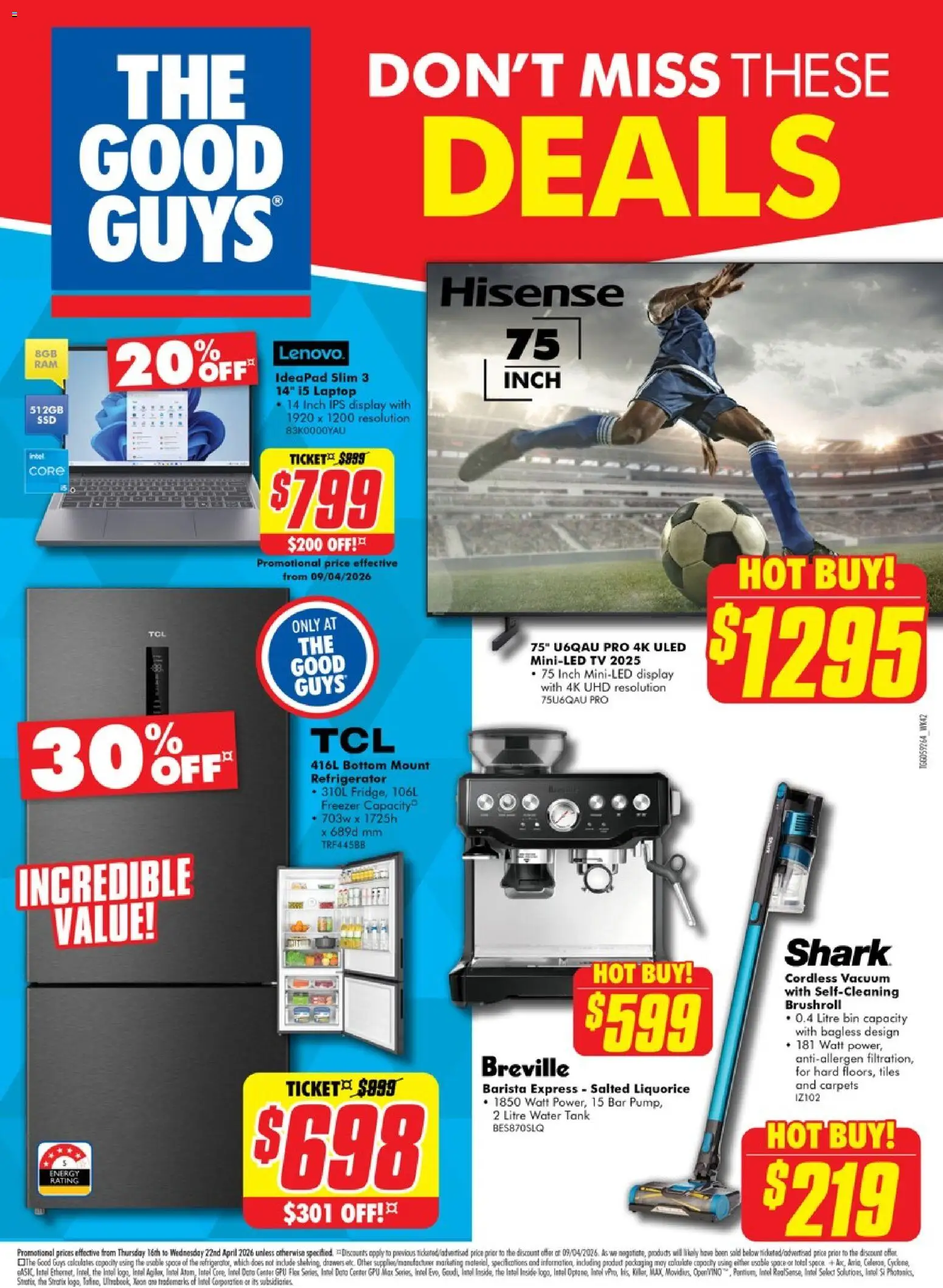 The Good Guys catalogue - valid from 15.04.2026 | Page: 1 | Products: Tv, Laptop, Freezer, Refrigerator