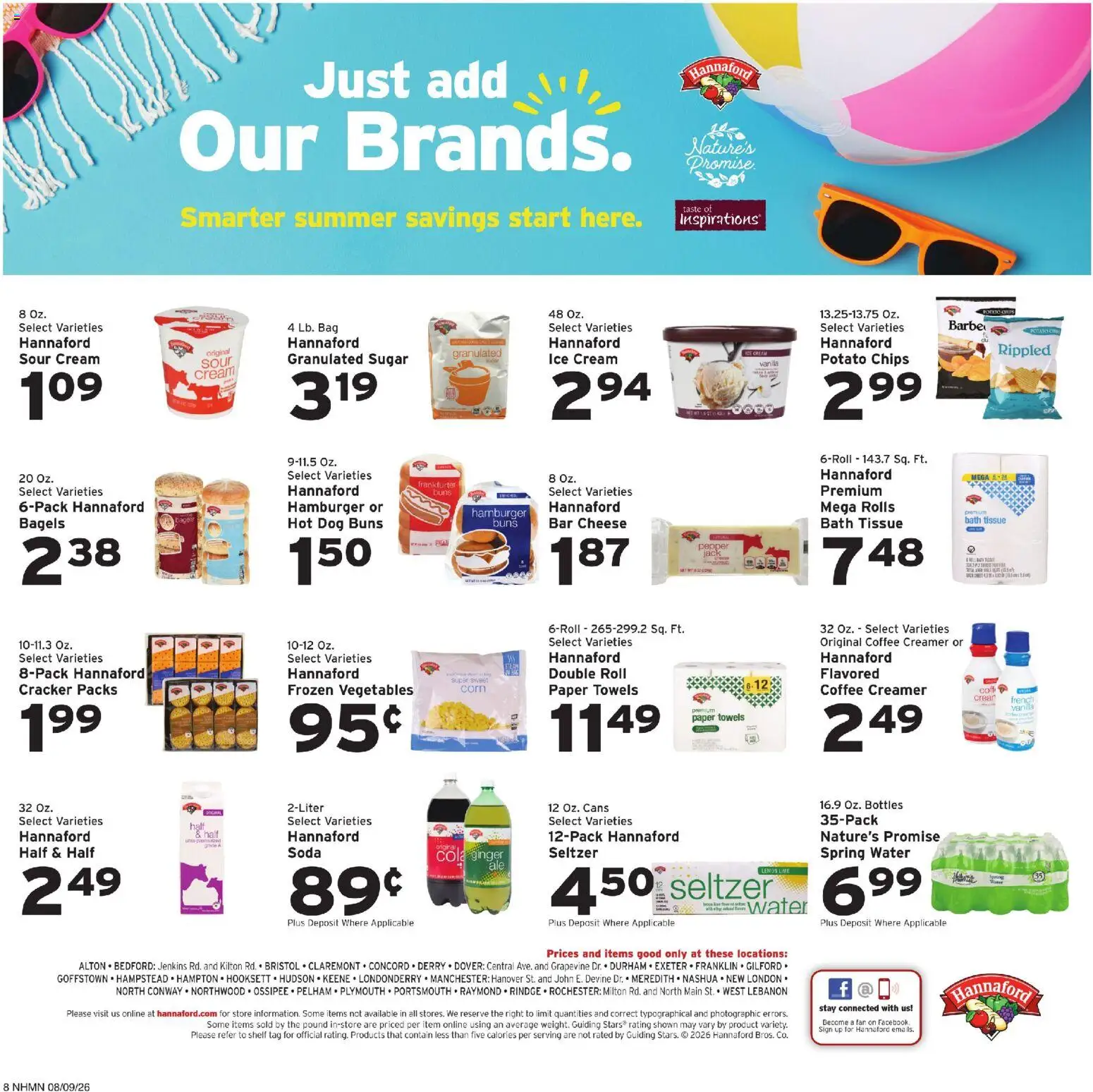 Hannaford Weekly Flyer - valid from 08/09/2026 | Page: 12 | Products: Hamburger, Coffee, Paper towels, Bag