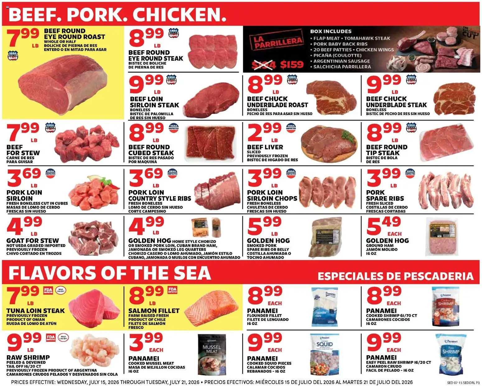 Sedano's Weekly Ad - valid from 07/15/2026 | Page: 3 | Products: Box, Ham, Pork, Sausage