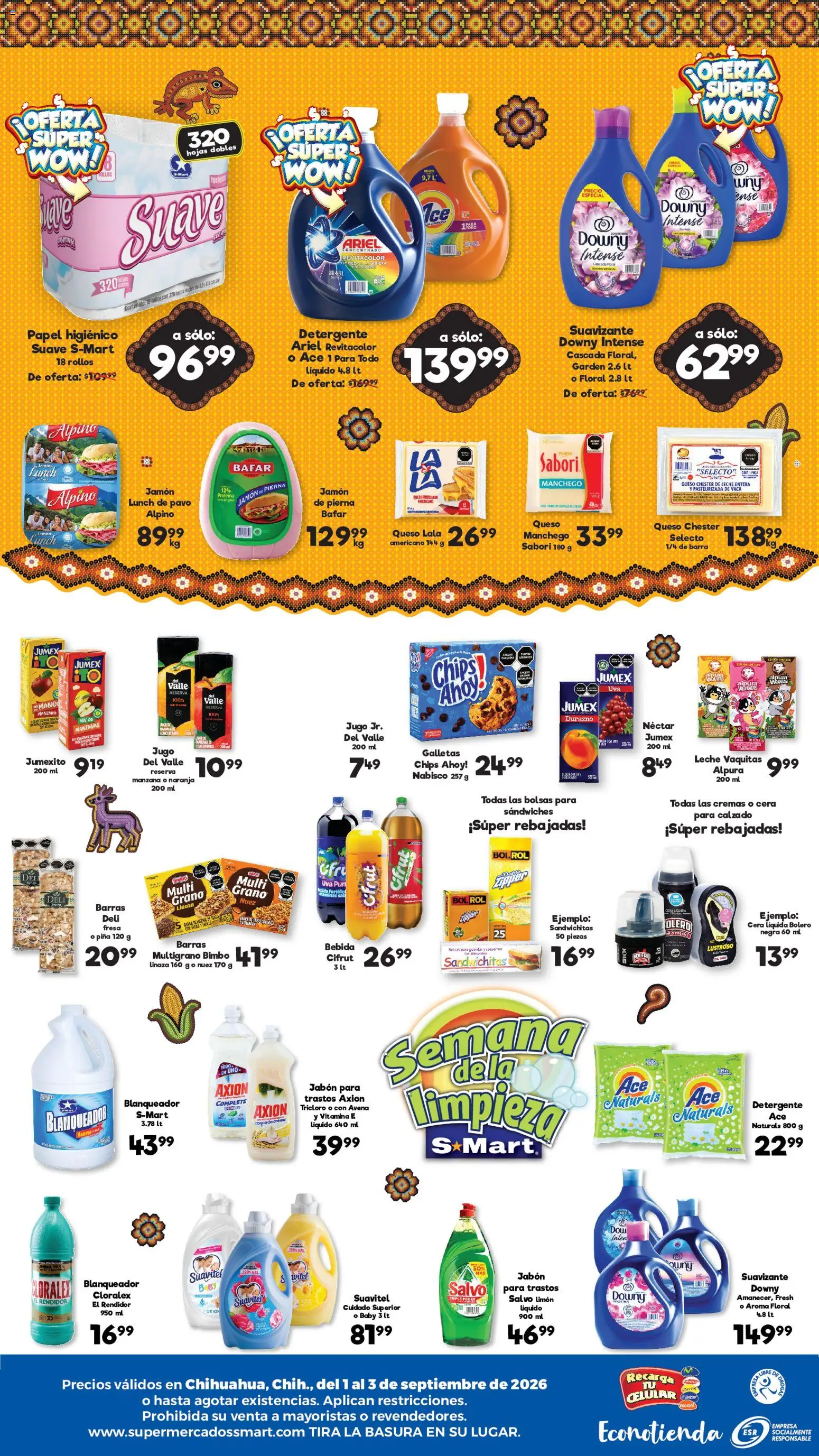 Nuevas ofertas de S-Mart válidas en toda la República Mexicana desde el 01/09/2026. ¡Encuentra las mejores ofertas en S-Mart folleto Ofertas de feria Chihuahua! | Página: 2 | Productos: Avena, Leche, Jamón, Suavizante