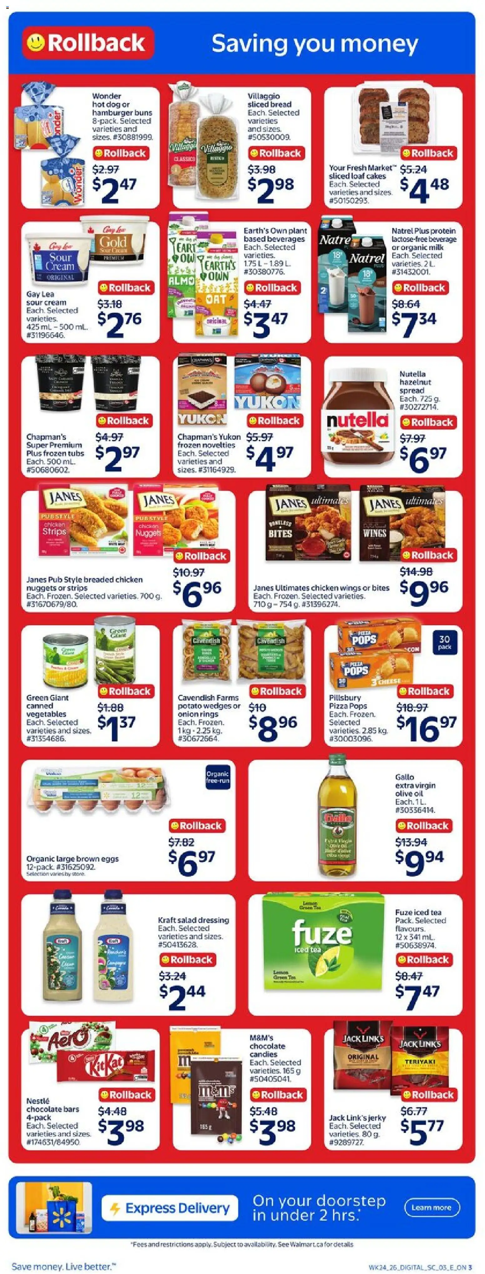 Walmart flyer valid from Jul 9, 2026 | Page: 6 | Products: Ice cream, Salad, Chicken wings, Eggs