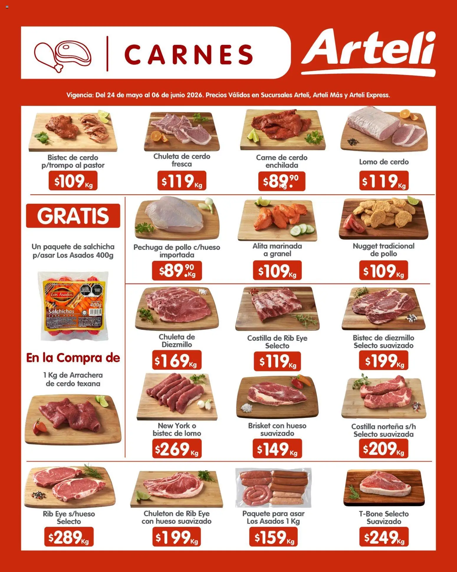 Nuevas ofertas de Arteli válidas en toda la República Mexicana desde el 24.05.2026. ¡Encuentra las mejores ofertas en Arteli folleto Quincenal! | Página: 9 | Productos: Pollo, Salchicha, Cerdo